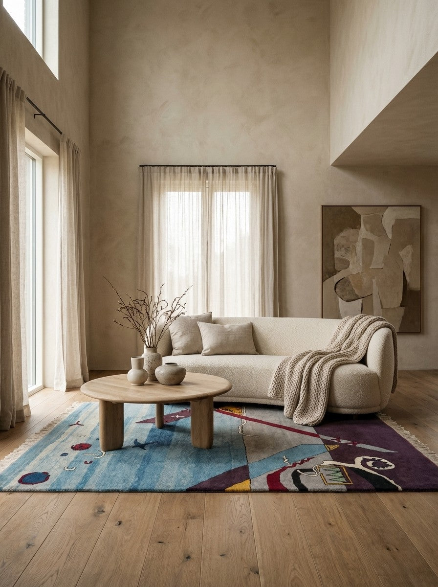 Konya — Hand-knotted, 186x239 cm, Blue, 100% Virgin Wool | Detail view