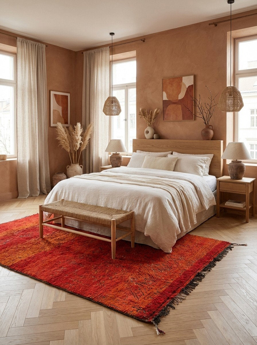 Zaiane — Handgefertigt, 280x200 cm, Rot, 100% Virgin Wool | Detail view