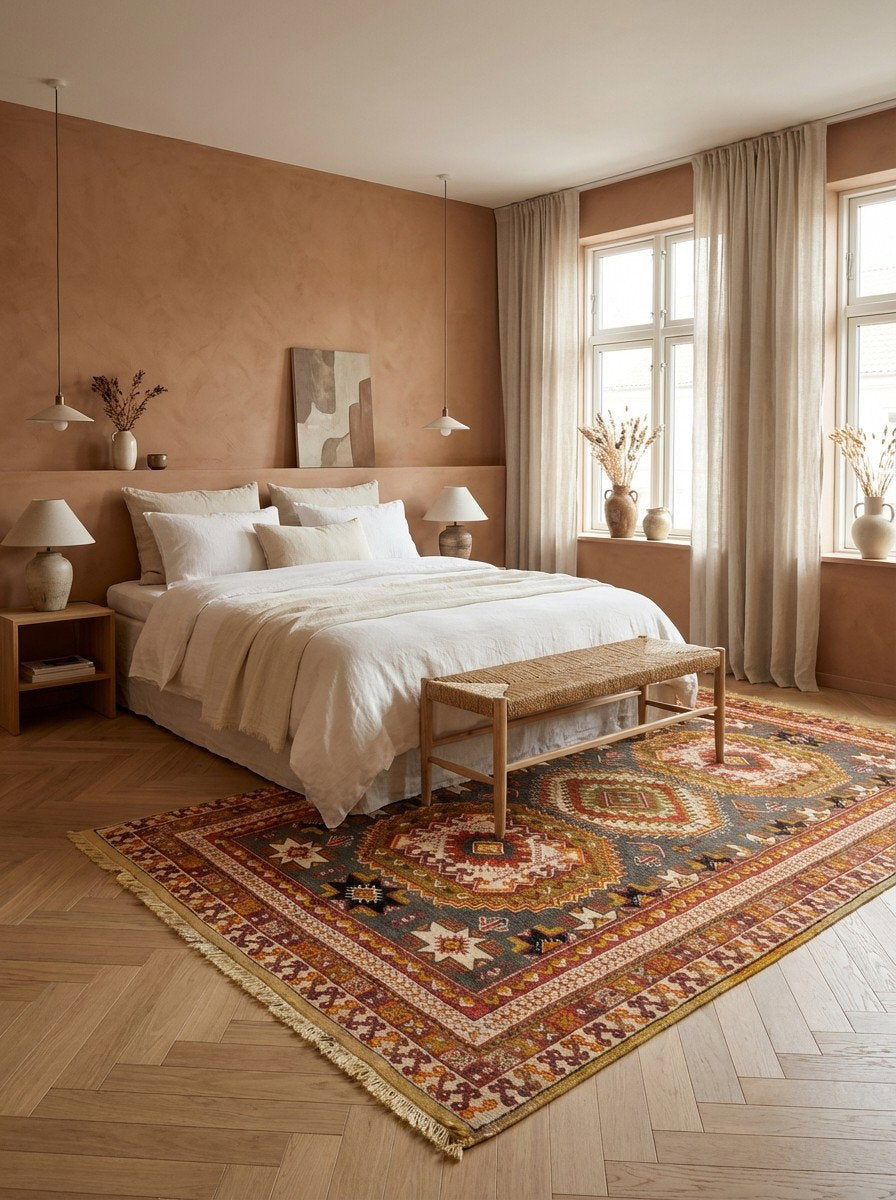 Ouzguit Jamelia — Handgefertigt, 320x192 cm, Rot, 100% Virgin Wool | Detail view