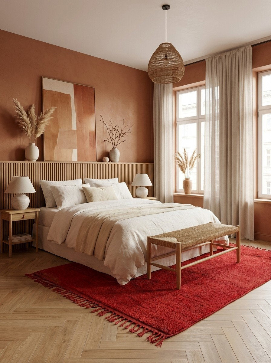 Mrirt Isra — Handgefertigt, 290x200 cm, Rot, 100% Virgin Wool | Detail view