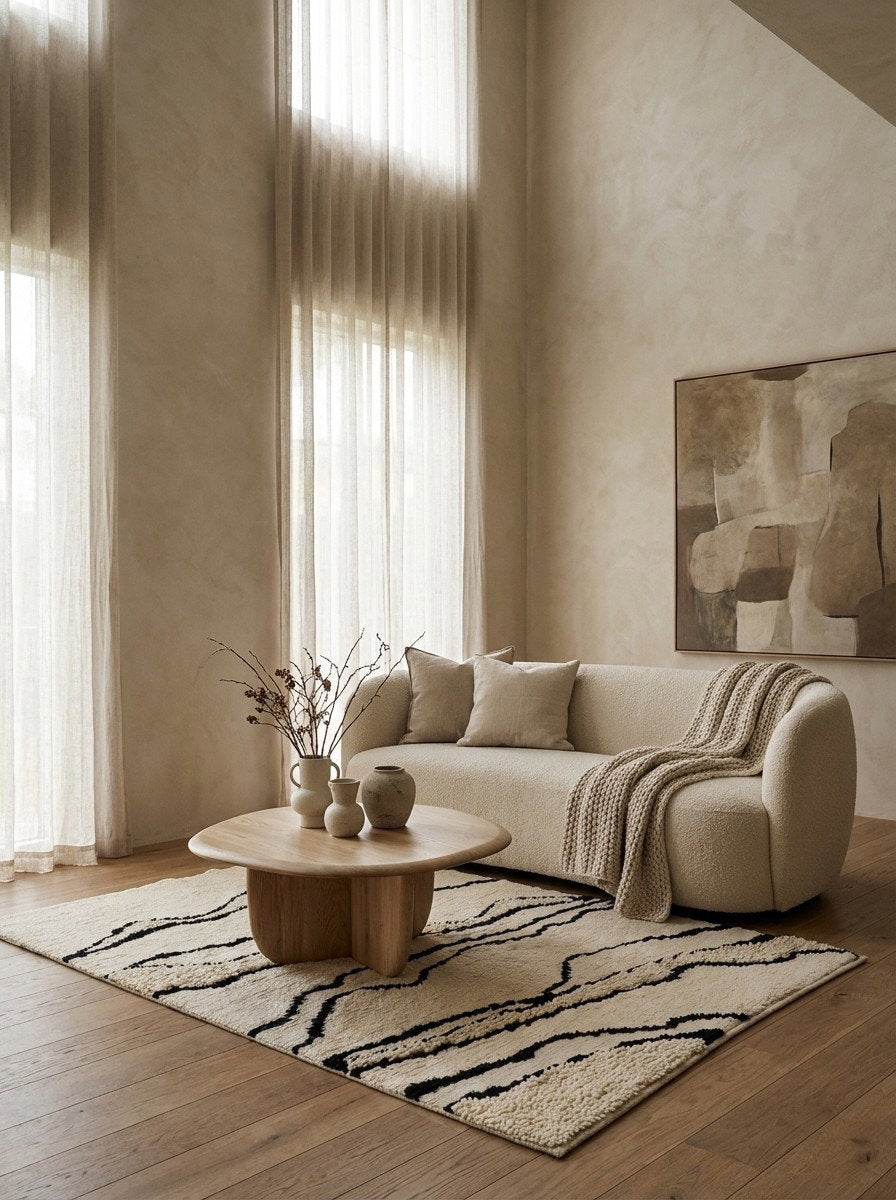 Morrocan Mirage — Handgefertigt, 180x120 cm, Beige, 100% Virgin Wool | Detail view