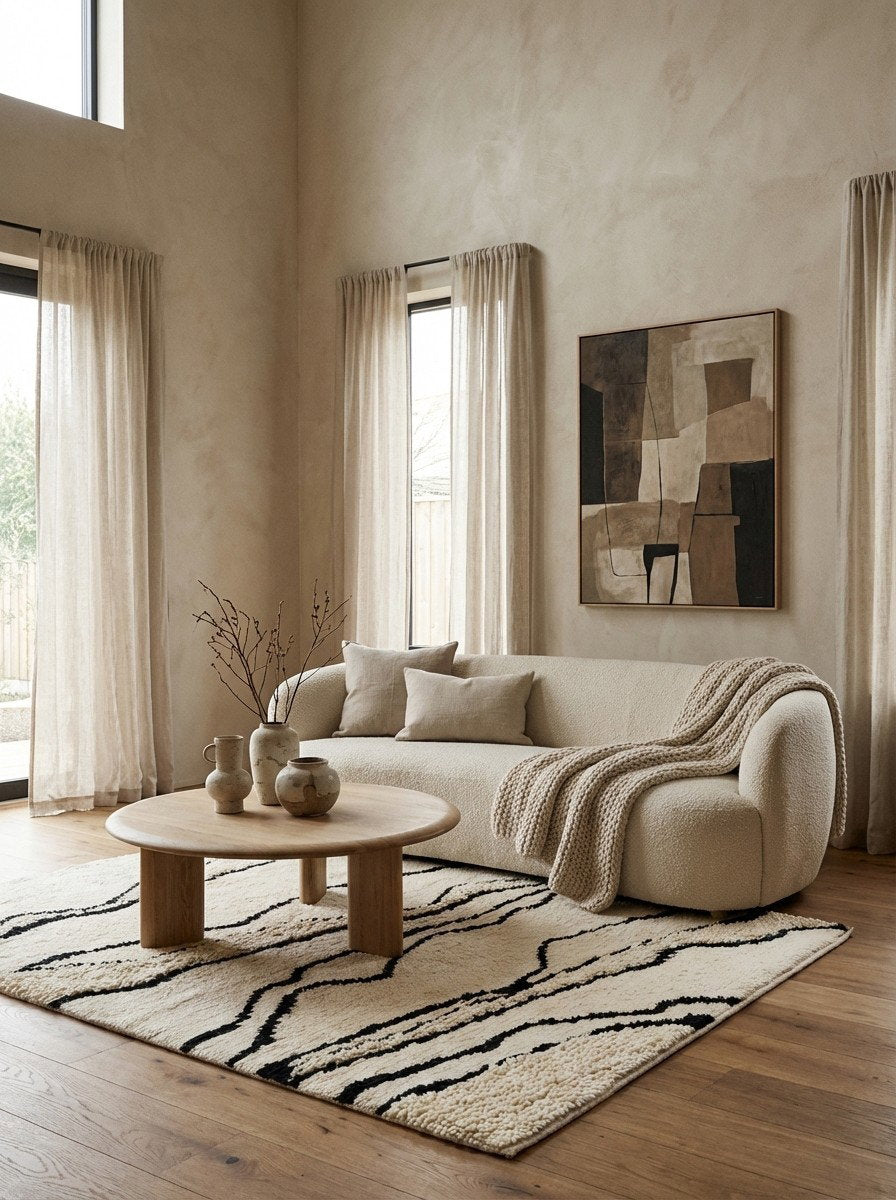 Morrocan Mirage — Handgefertigt, 240x170 cm, Beige, 100% Virgin Wool | Detail view