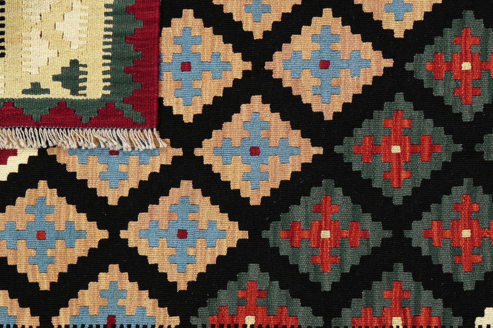 Kelim Gashgai — Handmade, 130x180 cm, Black, 100% Virgin Wool | View 6