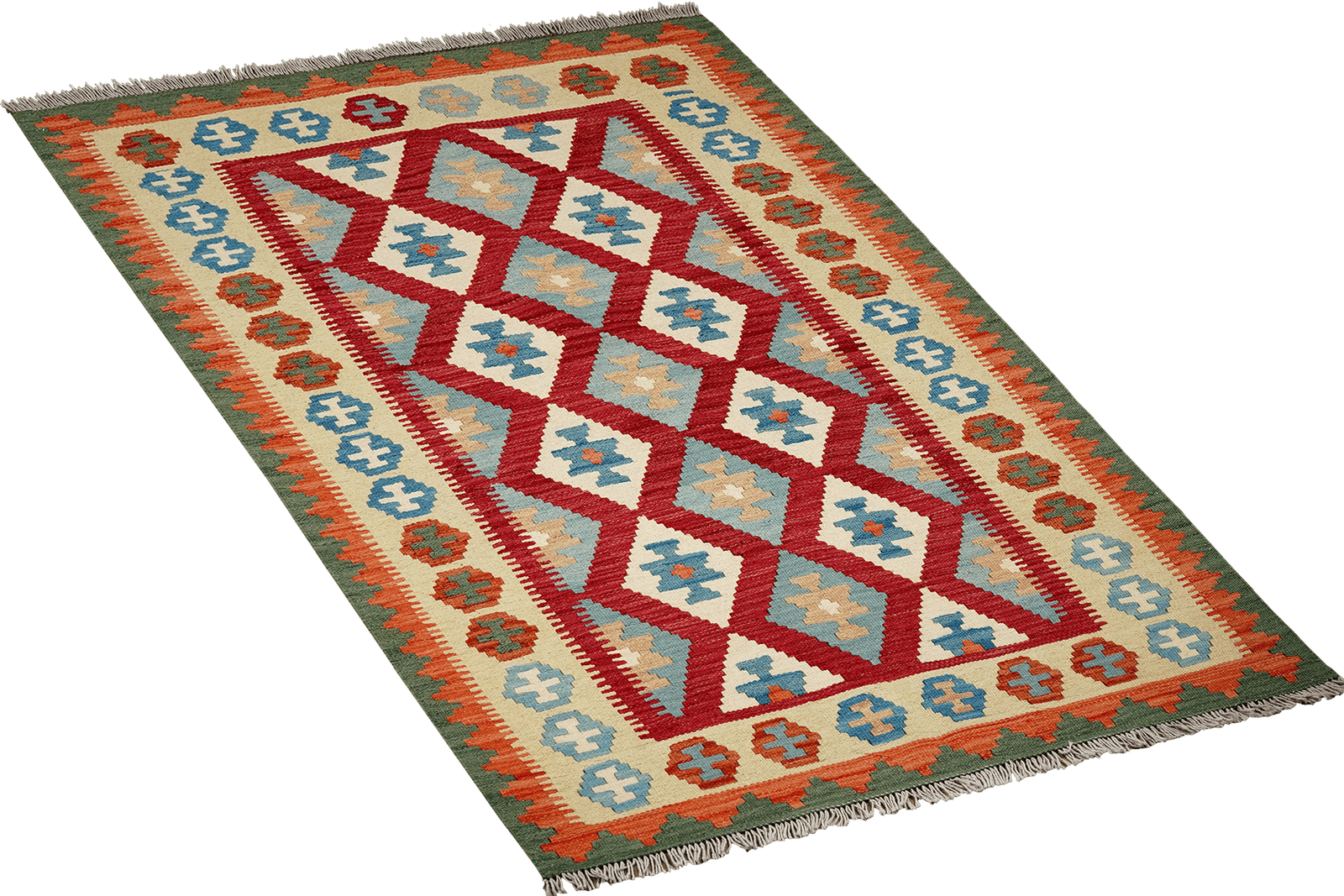 Kelim Gashgai — Handmade, 123x175 cm, Red, 100% Virgin Wool | View 4