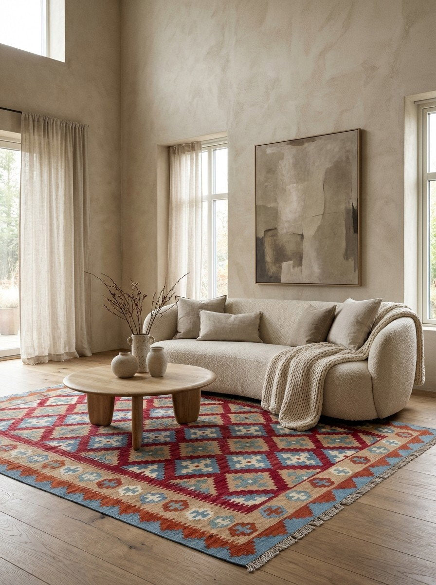 Kelim Gashgai — Handgefertigt, 237x169 cm, Beige, 100% Virgin Wool | Detail view