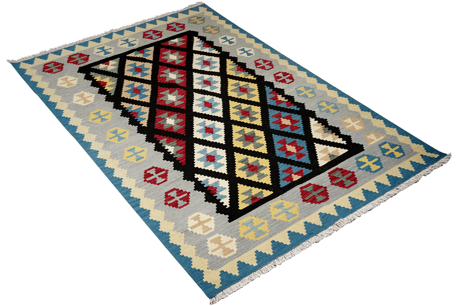 Kelim Gashgai — Handmade, 173x246 cm, Black, 100% Virgin Wool | View 4