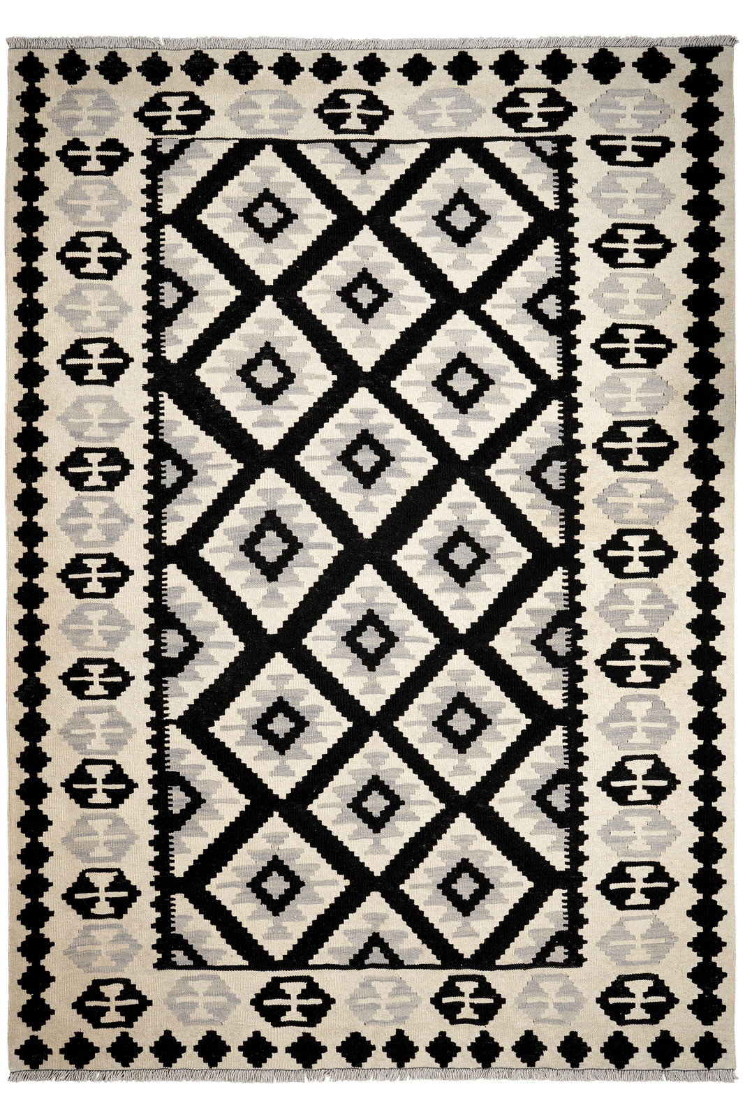 Kelim Gashgai — Handmade, 172x243 cm, Black, 100% Virgin Wool | Main view