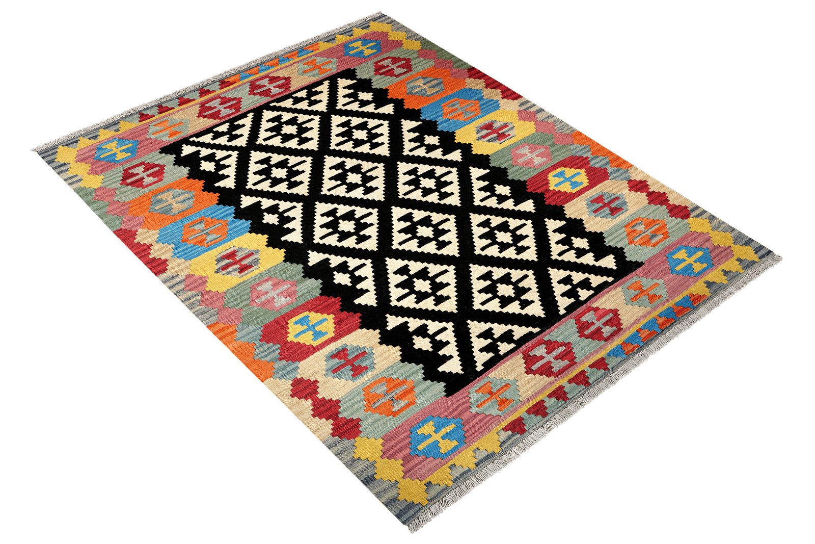 Kelim Gashgai — Handmade, 166x202 cm, Black, 100% Virgin Wool | View 4