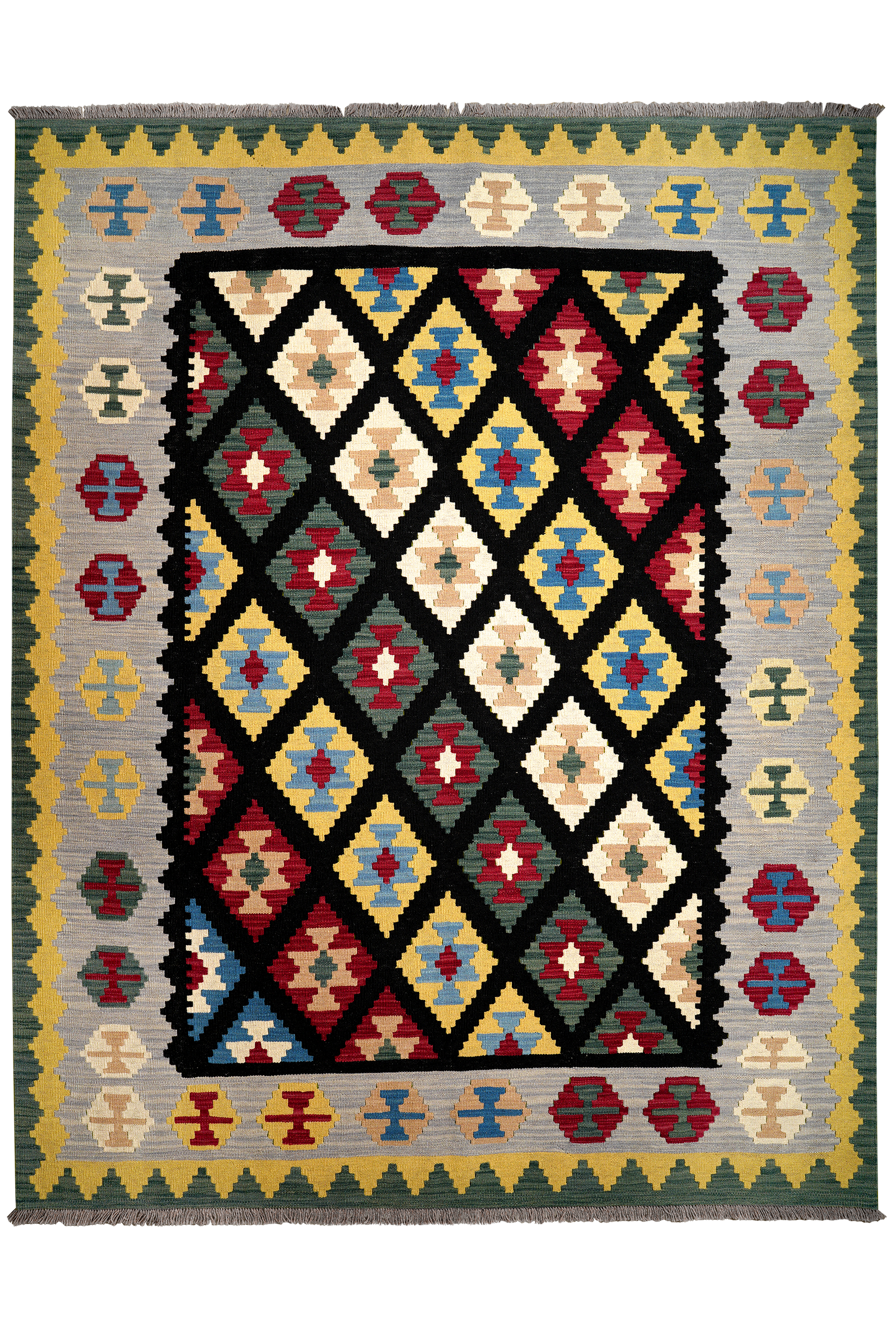 Kelim Gashgai — Handgefertigt, 263x206 cm, Grau, 100% Virgin Wool | Main view