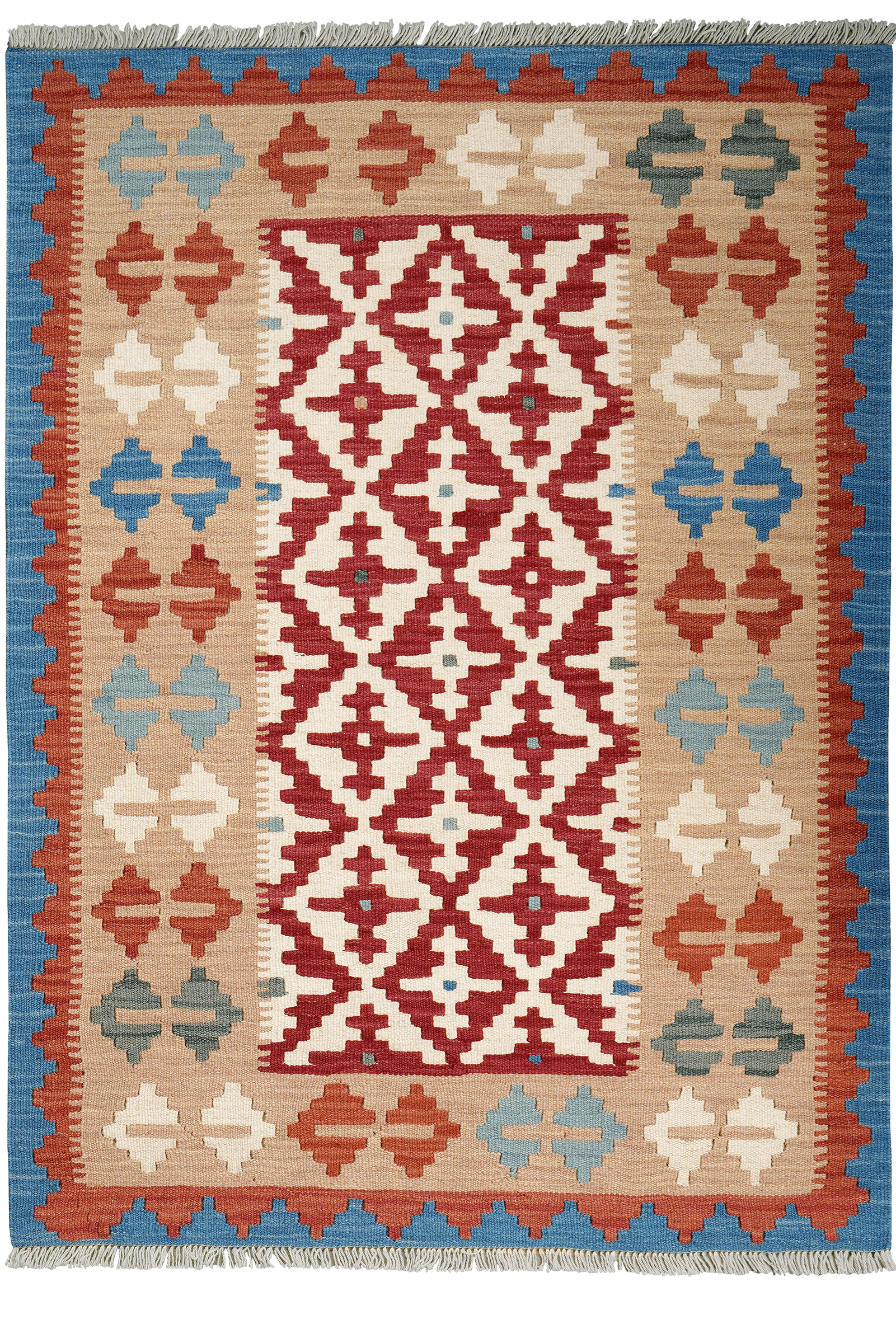 Kelim Gashgai — Handmade, 104x146 cm, Red, 100% Virgin Wool | Main view