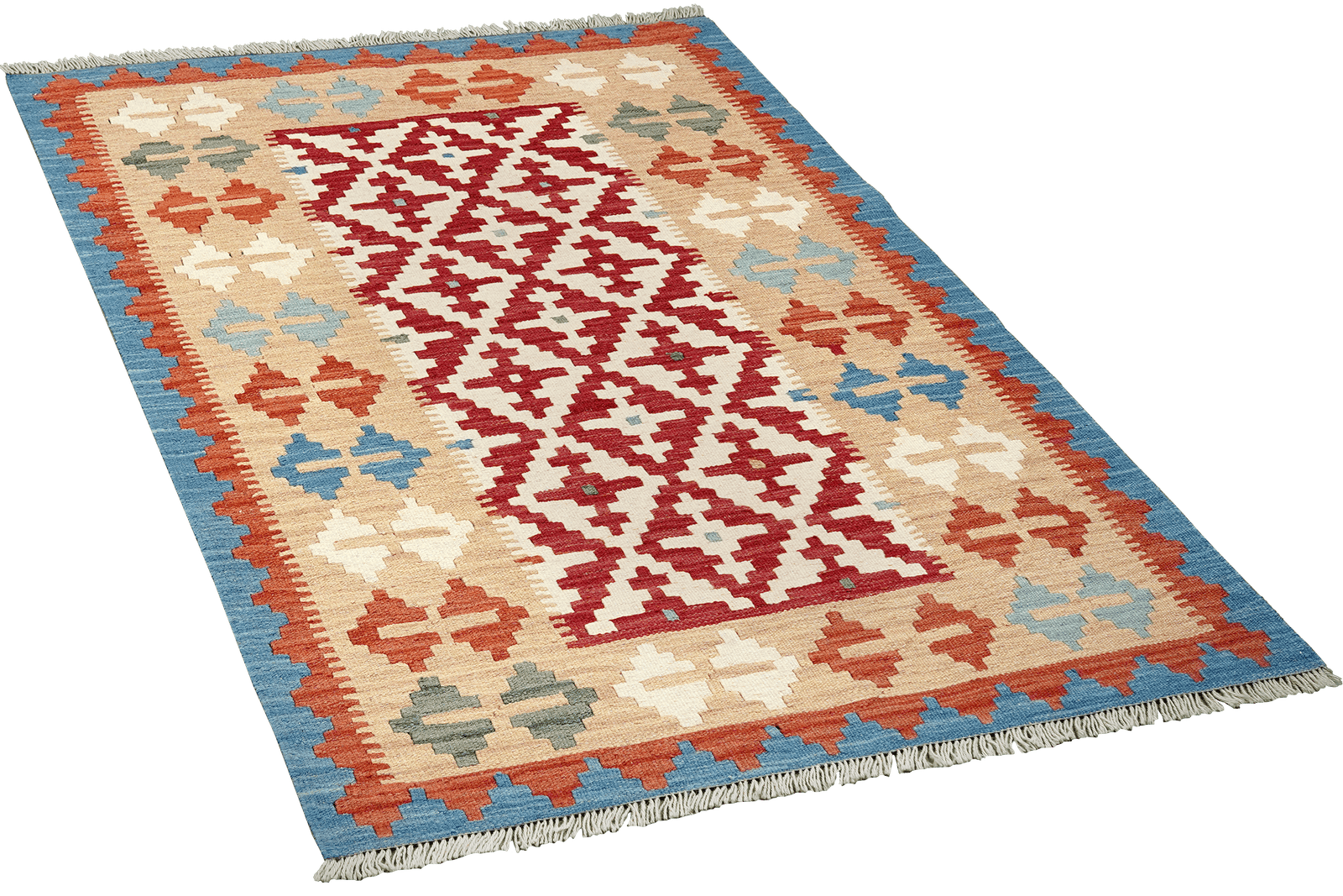 Kelim Gashgai — Handmade, 104x146 cm, Red, 100% Virgin Wool | View 4