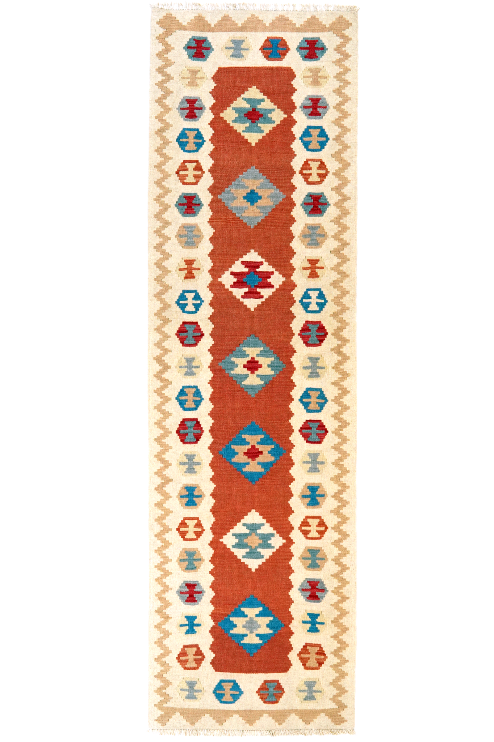 Kelim Gashgai — Handgefertigt, 297x83 cm, Beige, 100% Virgin Wool | Main view