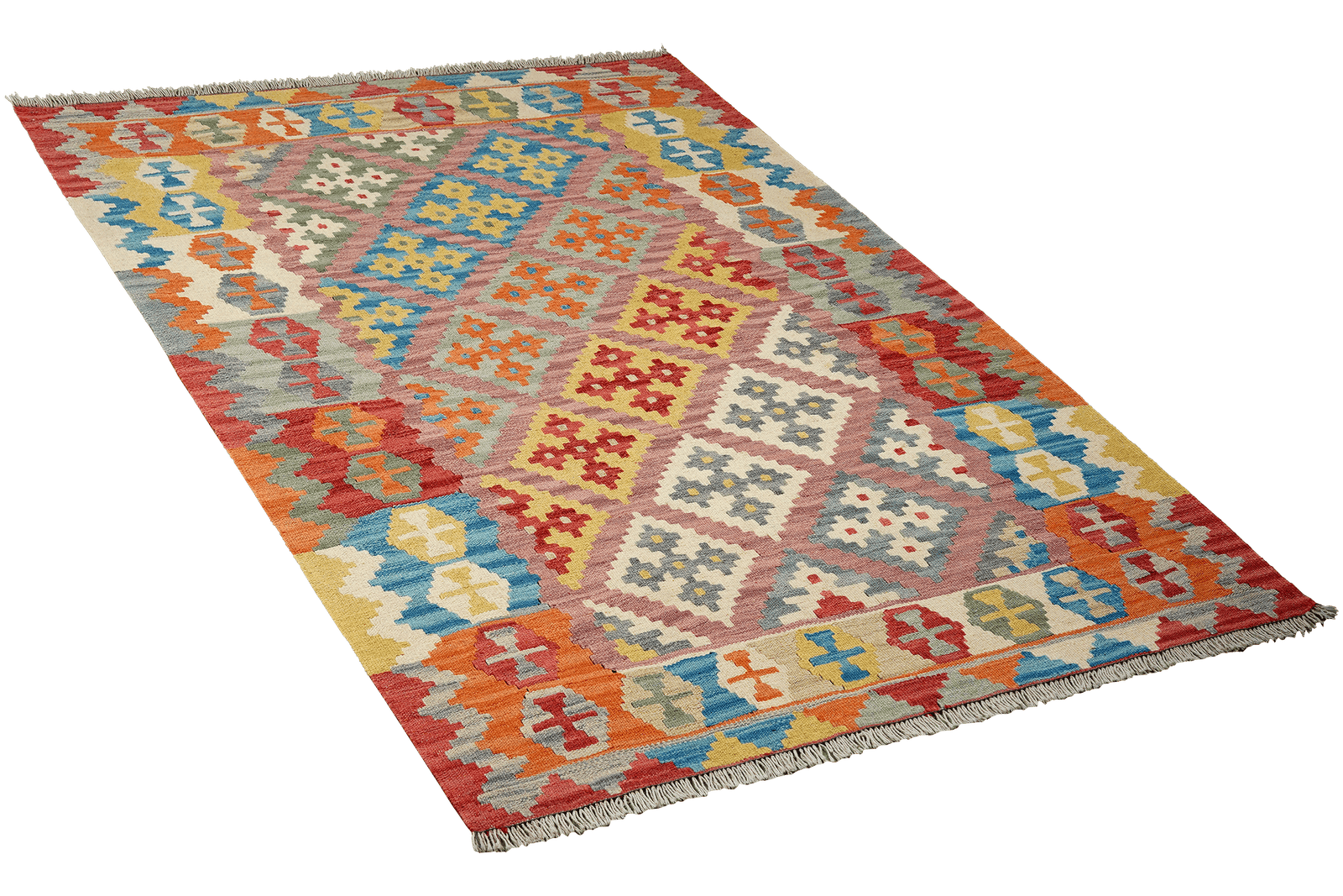Kelim Gashgai — Handmade, 127x174 cm, Pink, 100% Virgin Wool | View 4