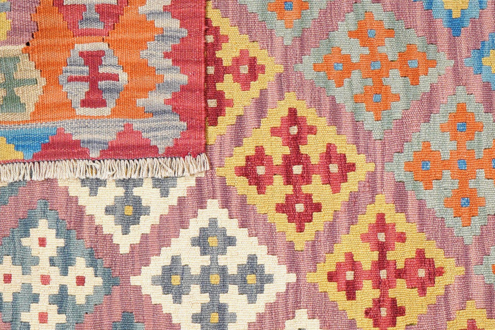 Kelim Gashgai — Handmade, 127x174 cm, Pink, 100% Virgin Wool | View 6