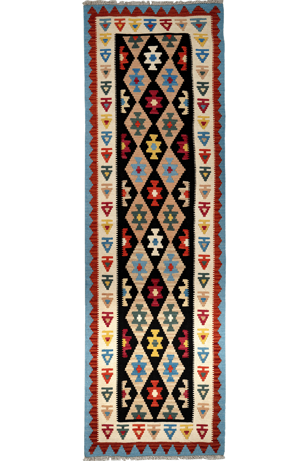 Kelim Gashgai — Handmade, 88x295 cm, Black, 100% Virgin Wool | Main view