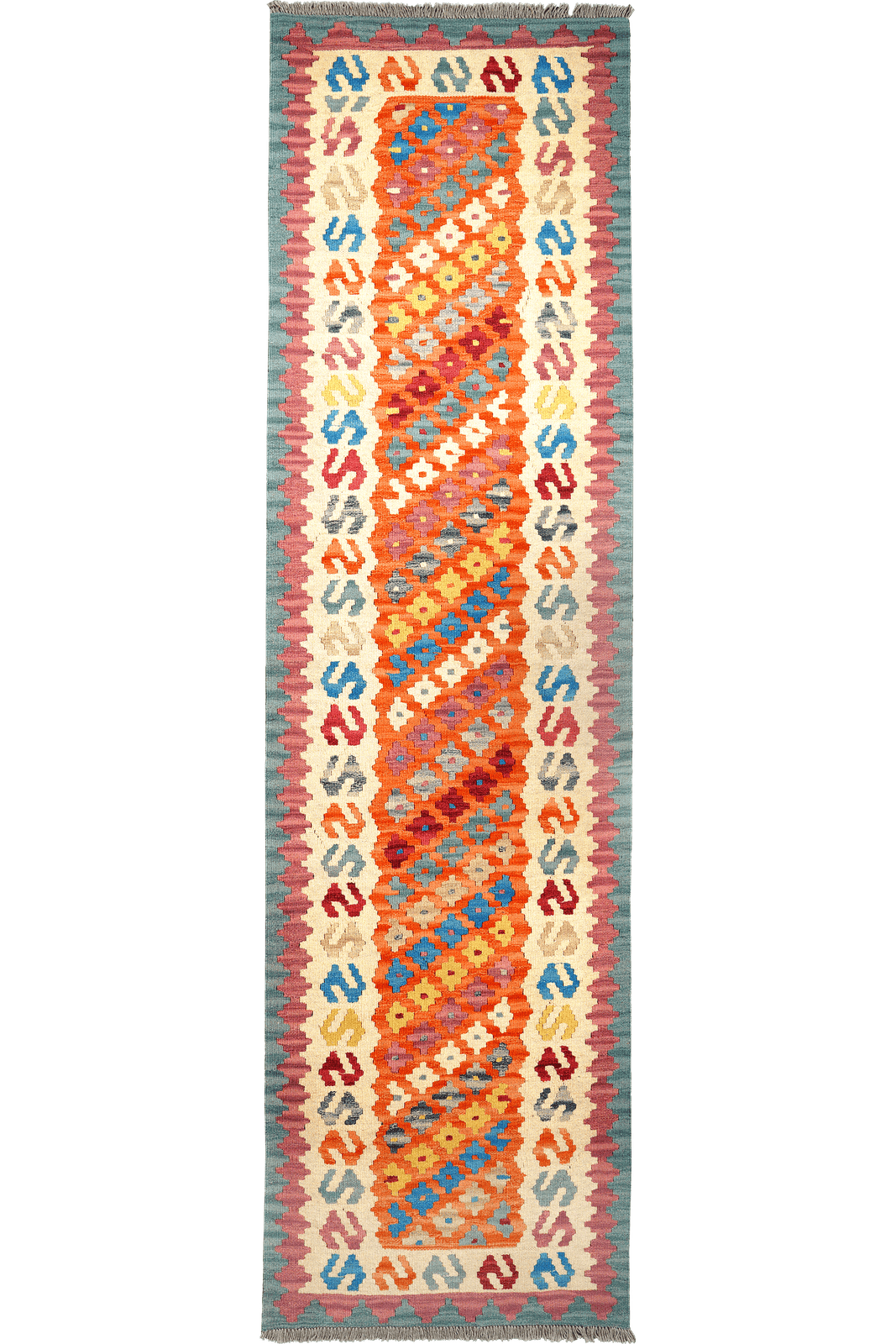 Kelim Gashgai — Handmade, 79x289 cm, Orange, 100% Virgin Wool | Main view