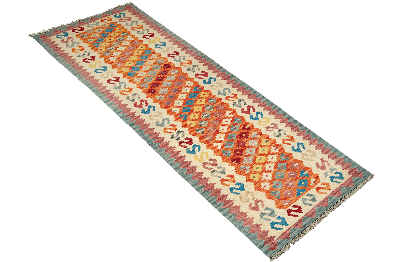 Kelim Gashgai — Handmade, 79x289 cm, Orange, 100% Virgin Wool | View 4