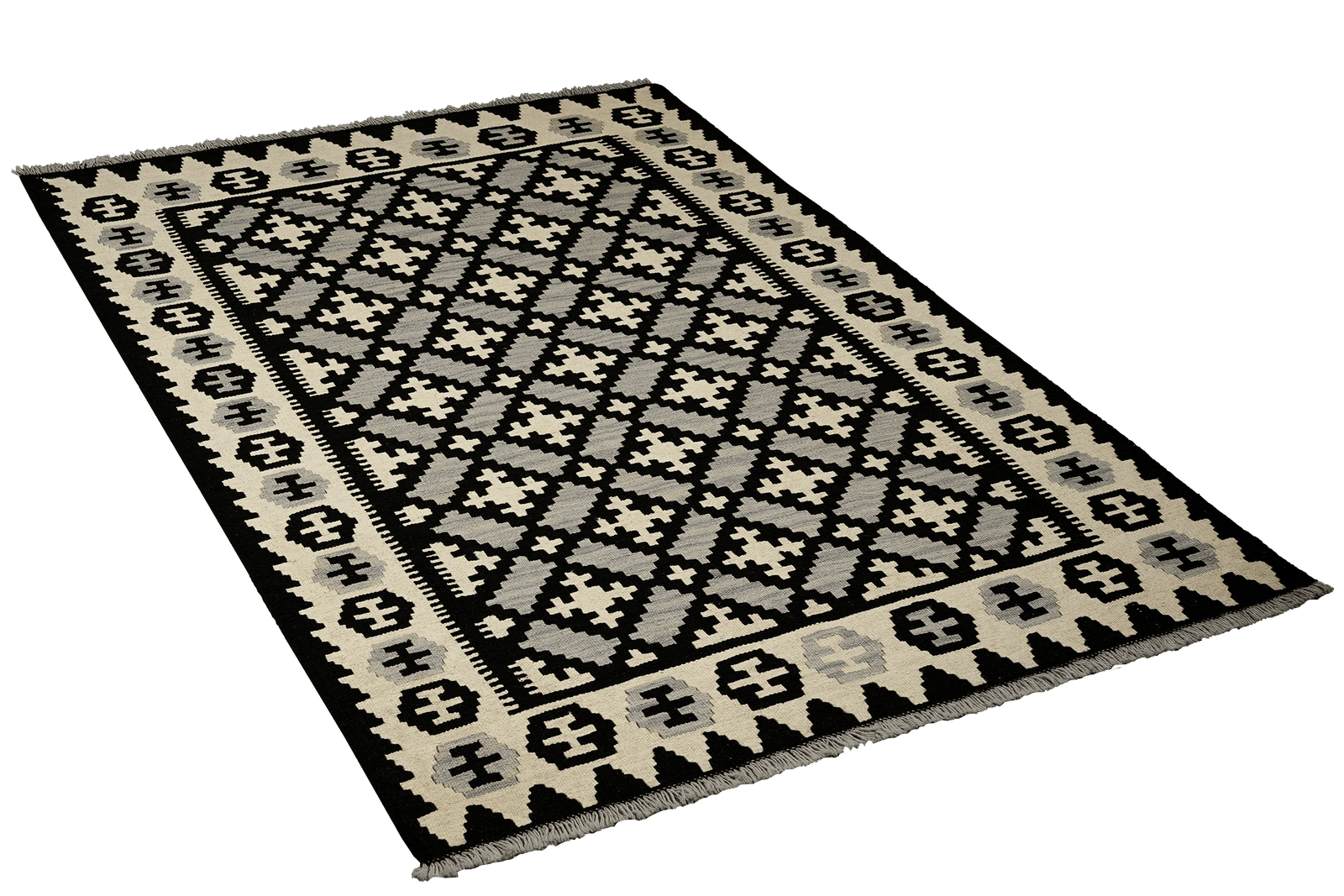 Kelim Gashgai — Handmade, 124x177 cm, Black, 100% Virgin Wool | View 4