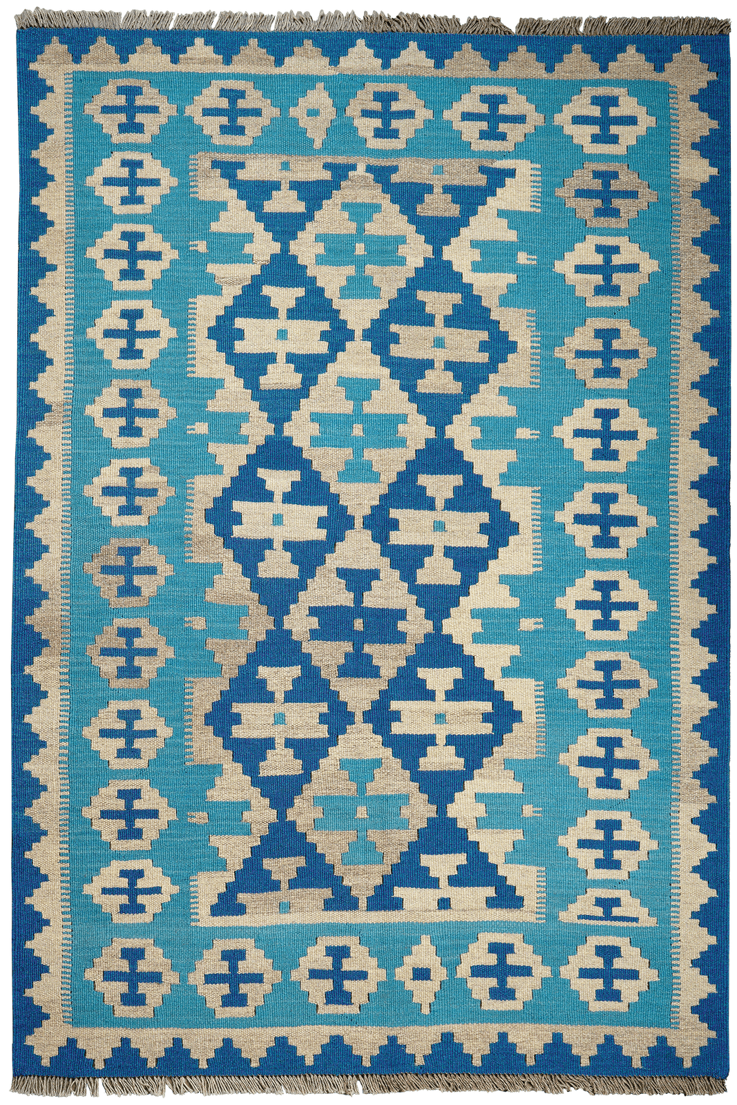 Kelim Gashgai — Handmade, 120x176 cm, Blue, 100% Virgin Wool | Main view