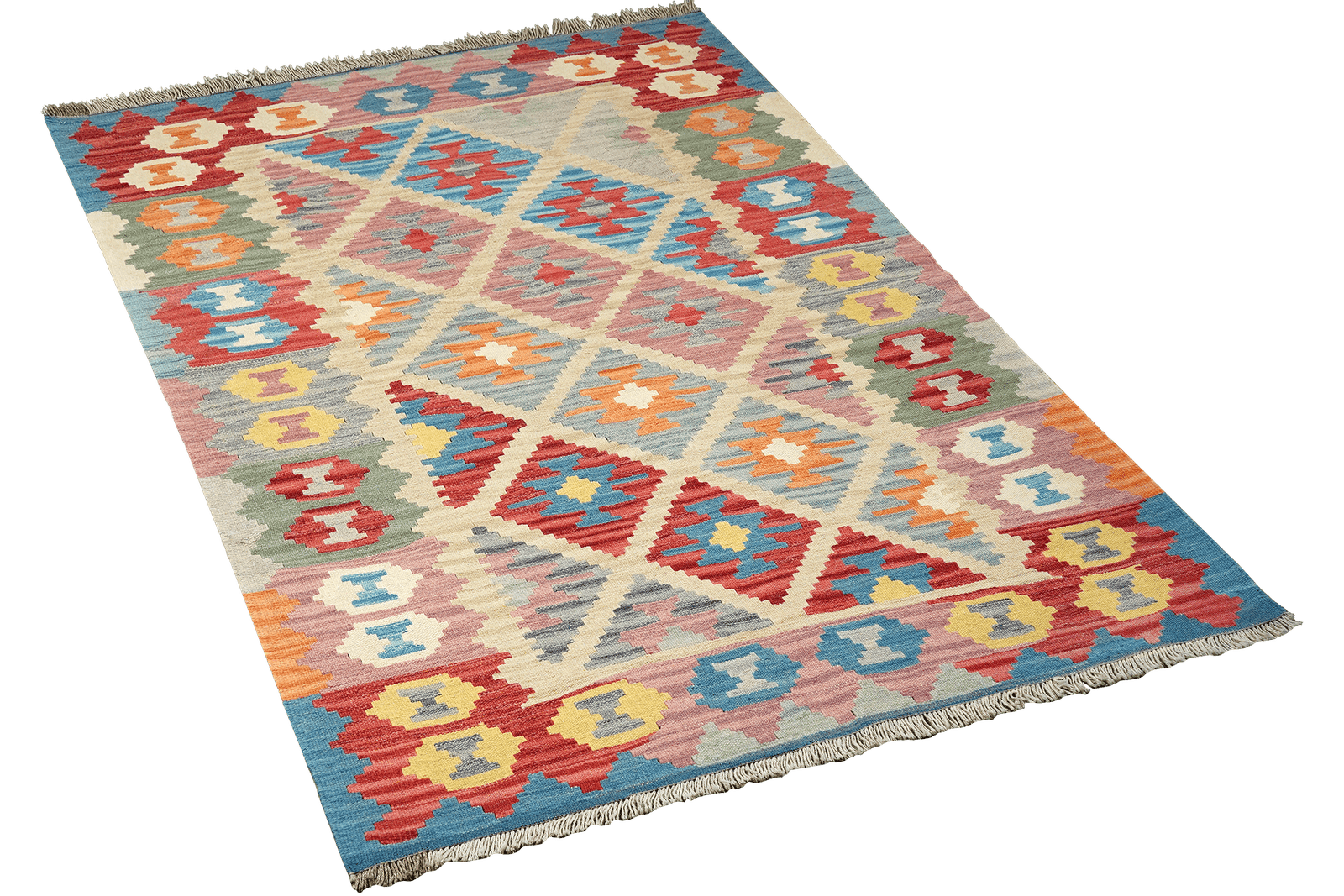Kelim Gashgai — Handmade, 122x189 cm, Beige, 100% Virgin Wool | View 4