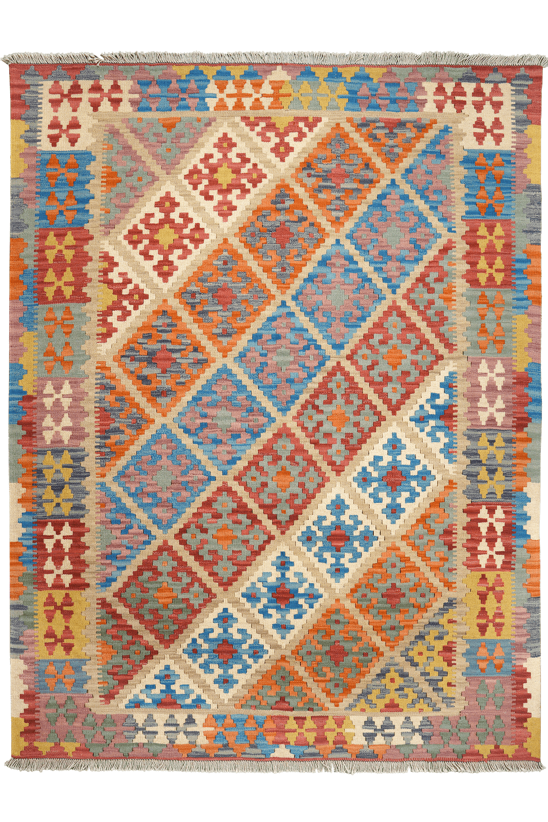 Kelim Gashgai — Handmade, 156x205 cm, Beige, 100% Virgin Wool | Main view