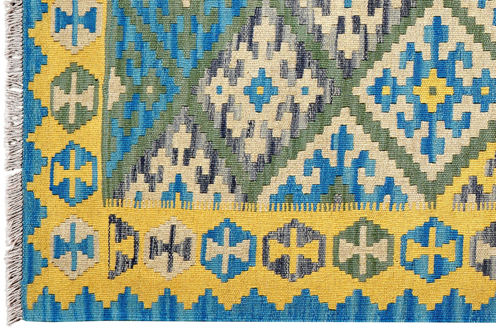 Kelim Gashgai — Handmade, 127x178 cm, Green, 100% Virgin Wool | View 3