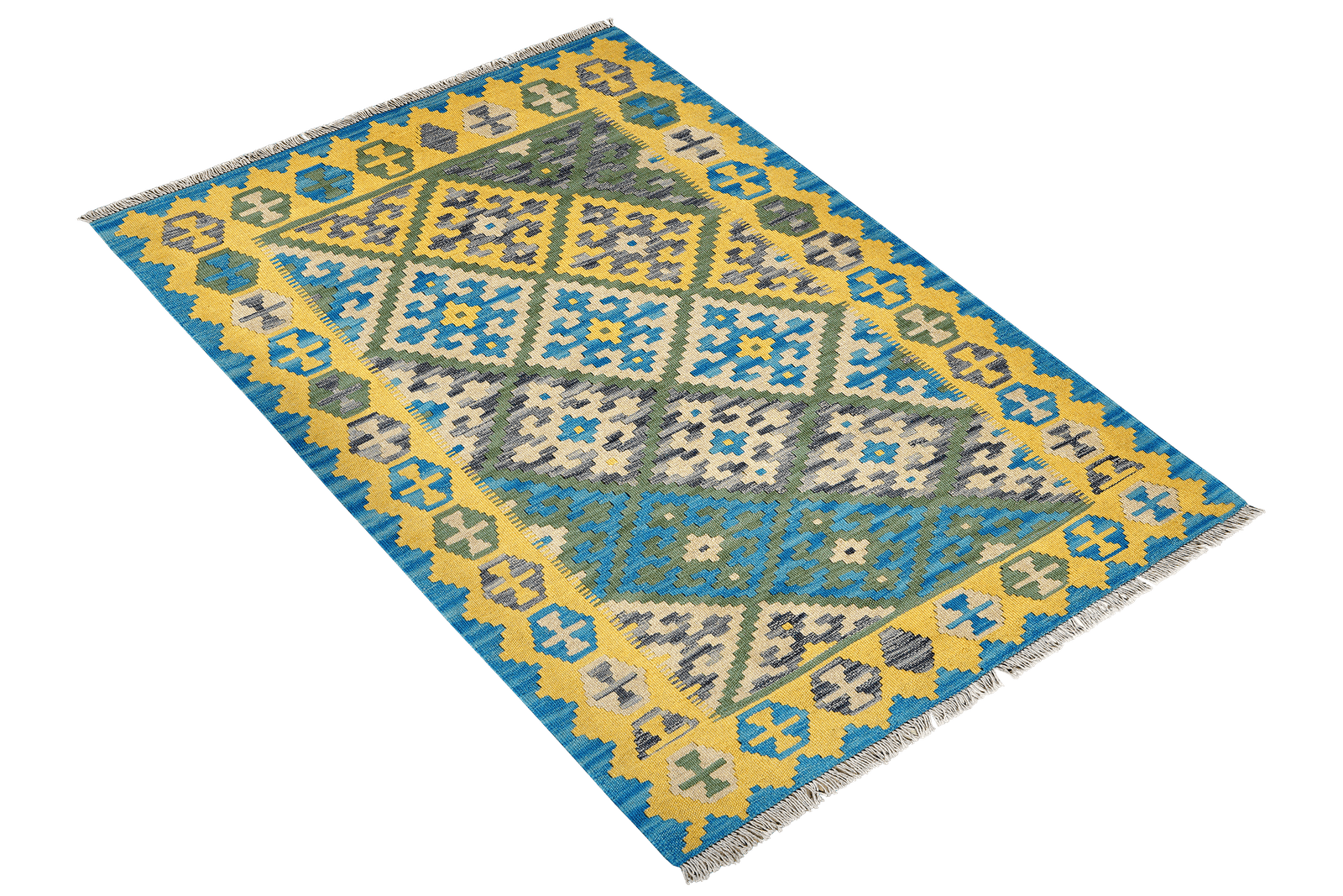 Kelim Gashgai — Handmade, 127x178 cm, Green, 100% Virgin Wool | View 4