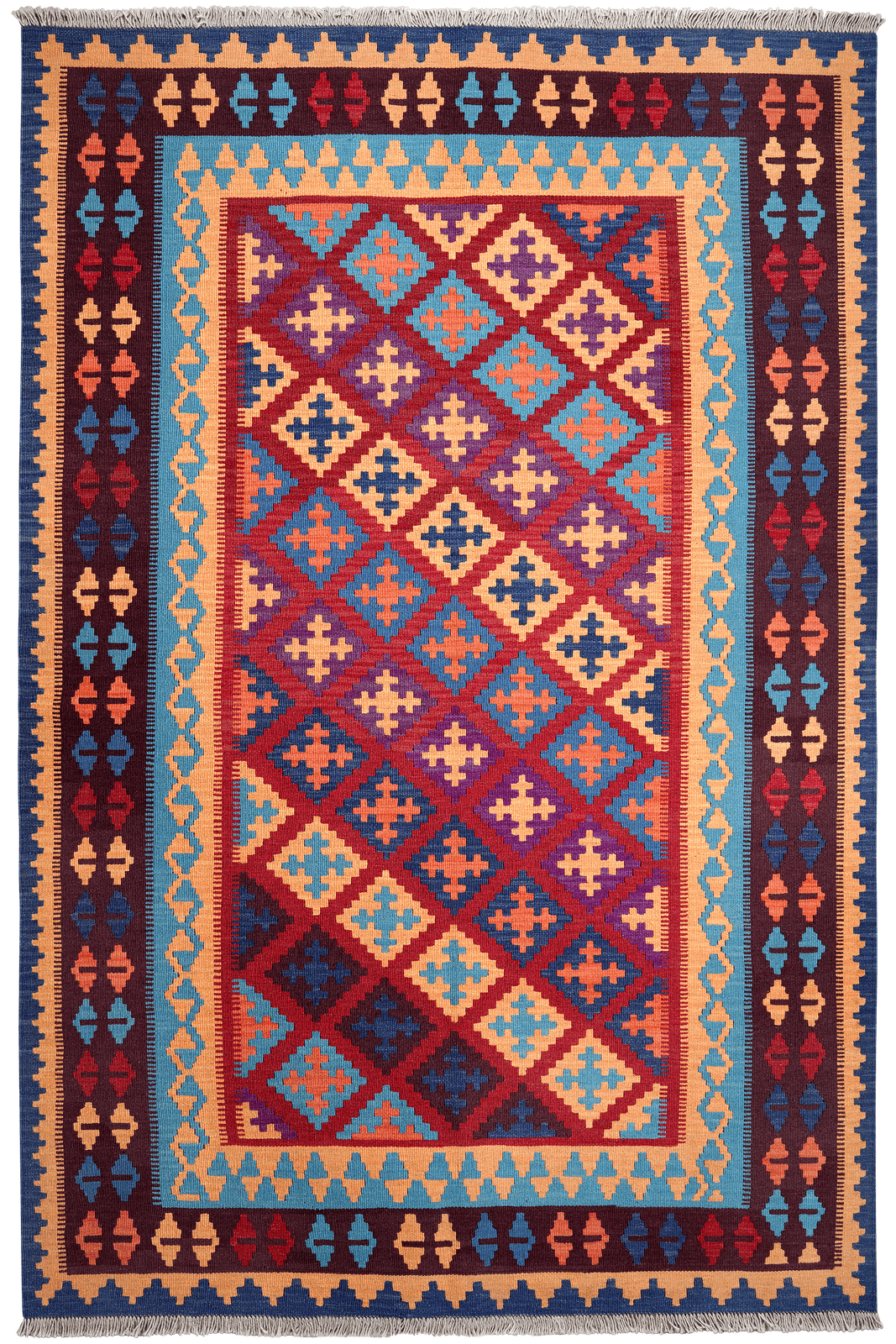 Kelim Gashgai — Handmade, 166x248 cm, Red, 100% Virgin Wool | Main view
