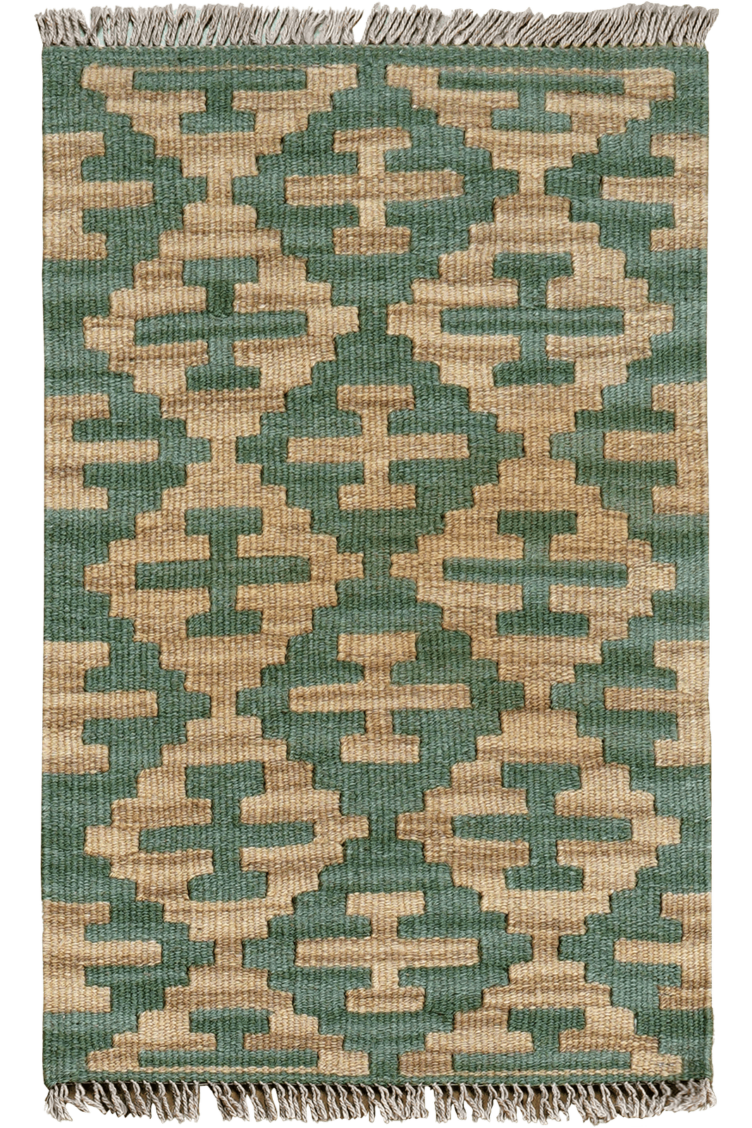 Kelim Gashgai — Handmade, 43x68 cm, Green, 100% Virgin Wool | Main view