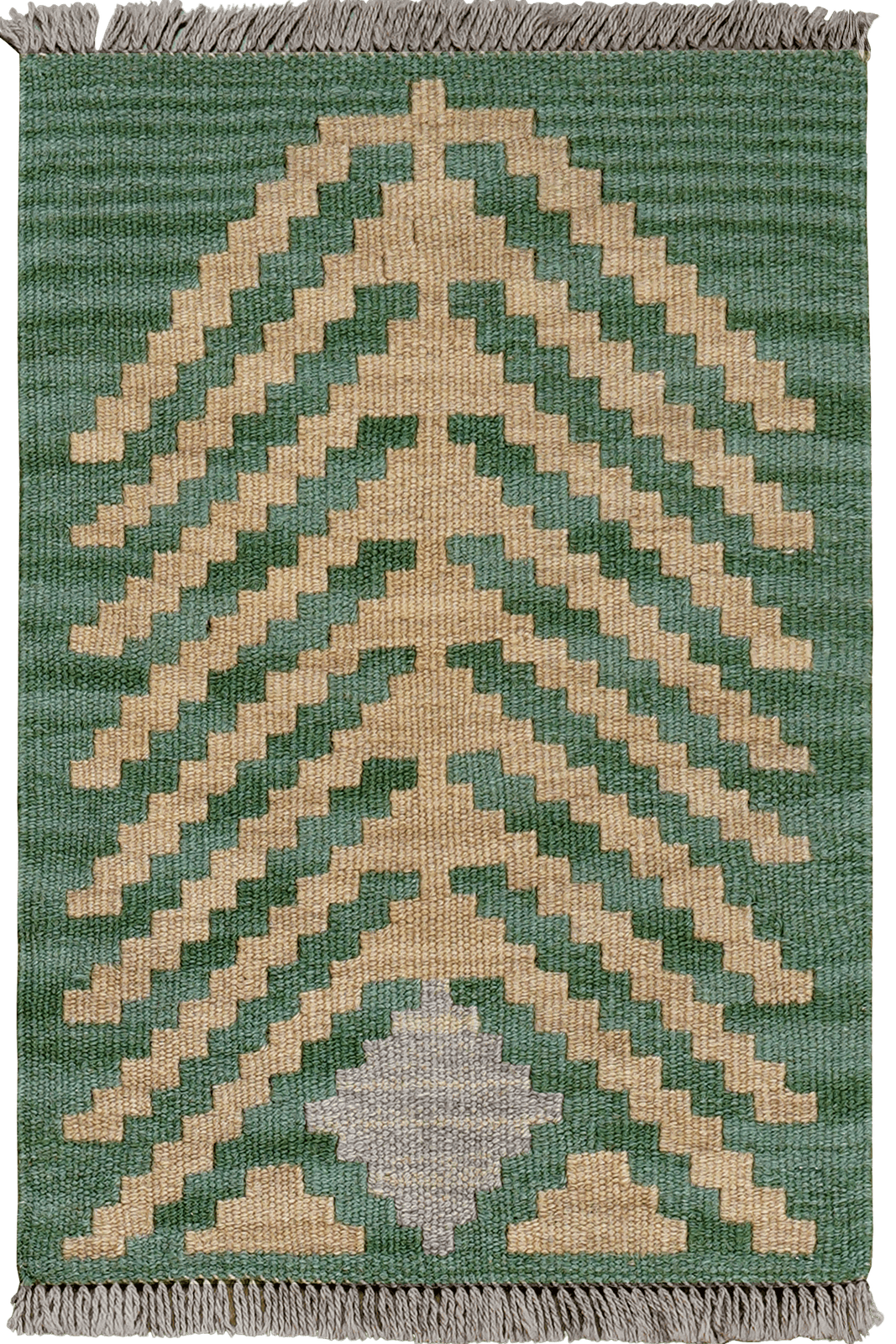 Kelim Gashgai — Handmade, 42x60 cm, Green, 100% Virgin Wool | Main view