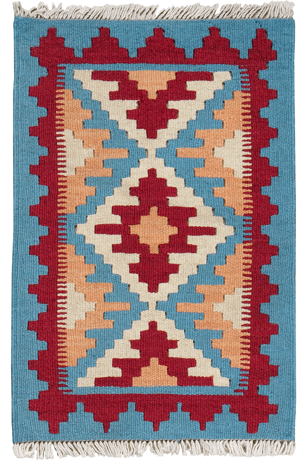 Kelim Gashgai — Handmade, 42x63 cm, Blue, 100% Virgin Wool | Main view