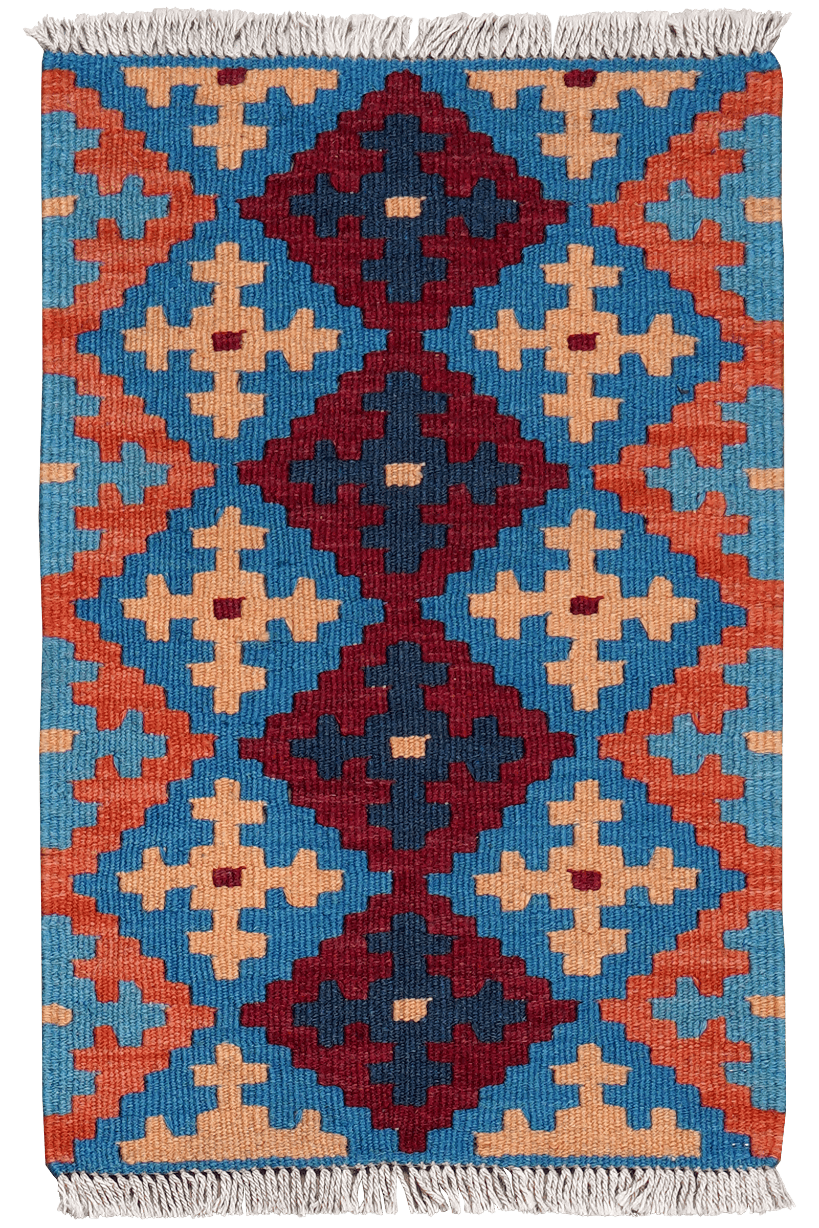 Kelim Gashgai — Handmade, 42x63 cm, Blue, 100% Virgin Wool | Main view