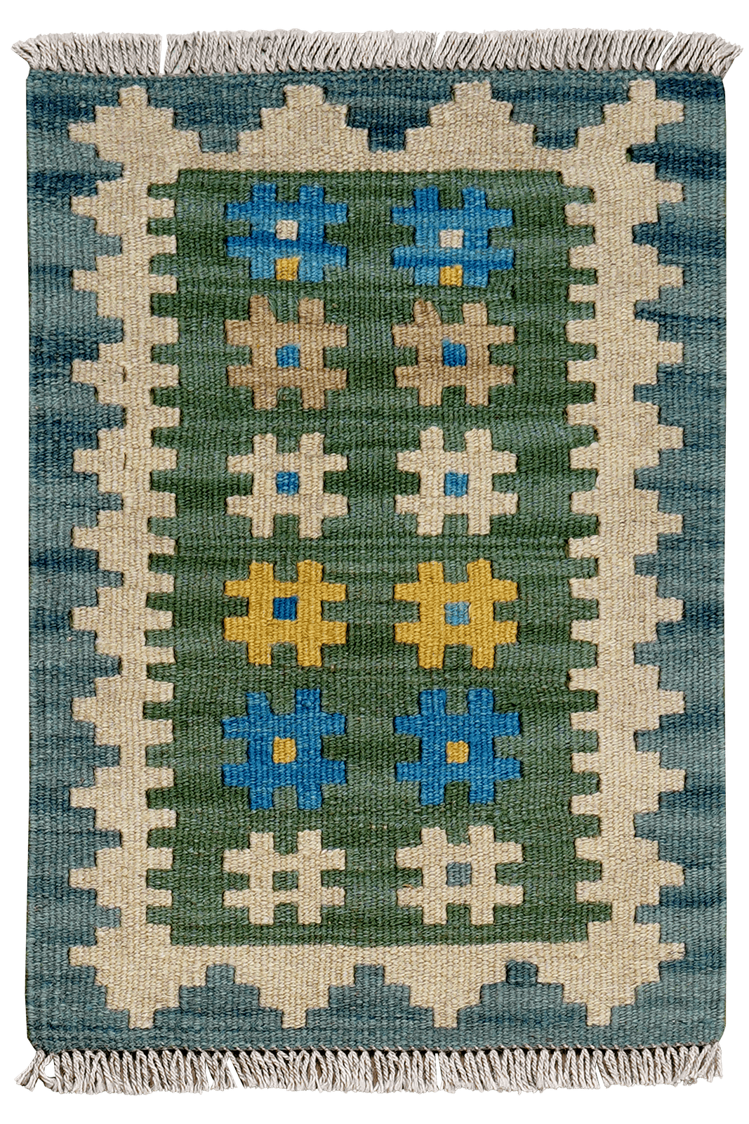 Kelim Gashgai — Handmade, 41x60 cm, Green, 100% Virgin Wool | Main view