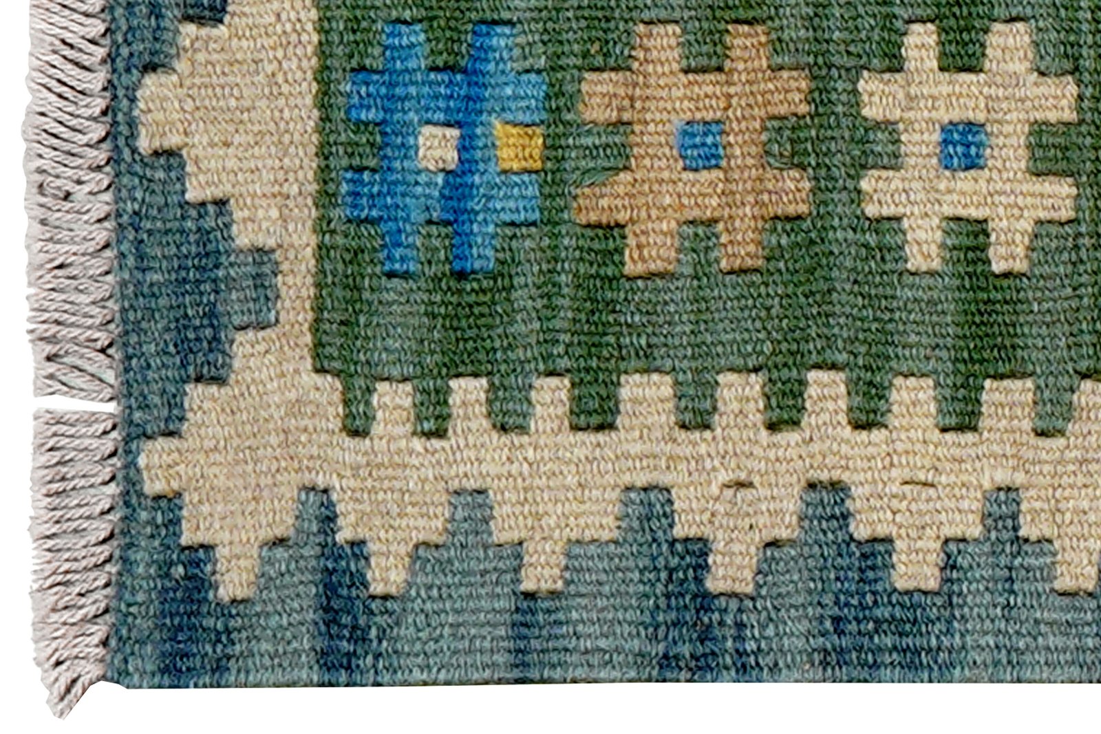 Kelim Gashgai — Handmade, 41x60 cm, Green, 100% Virgin Wool | View 3