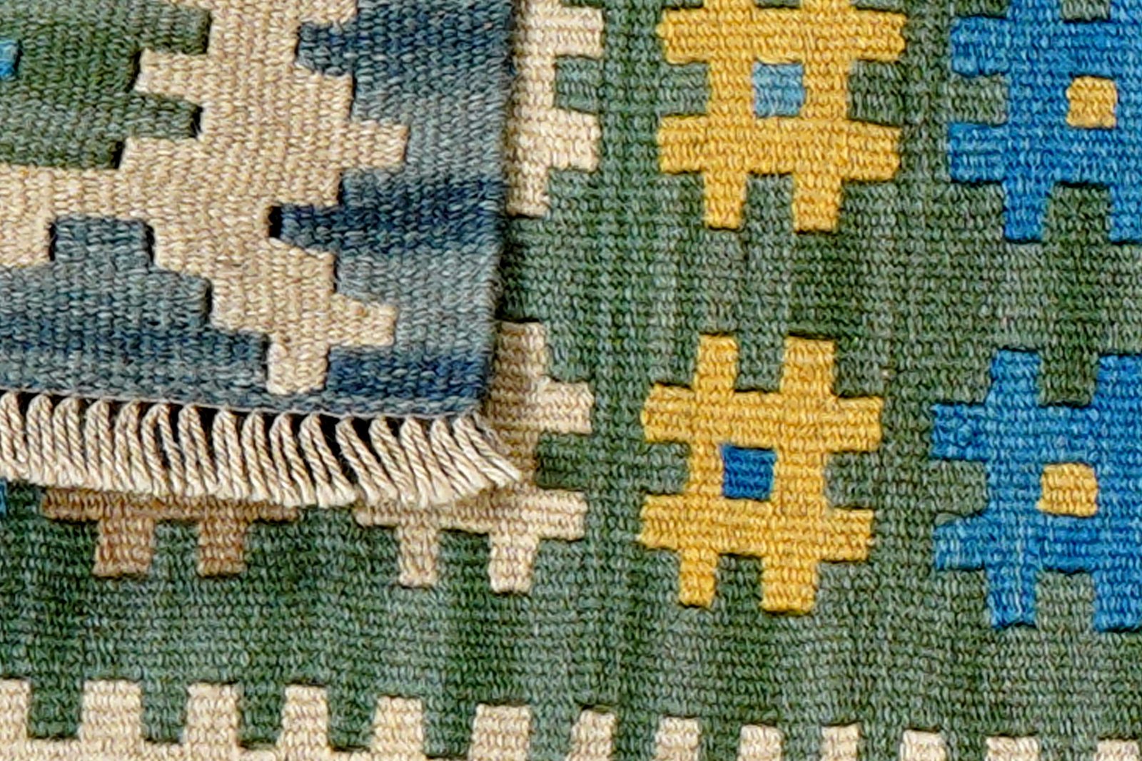 Kelim Gashgai — Handmade, 41x60 cm, Green, 100% Virgin Wool | View 6