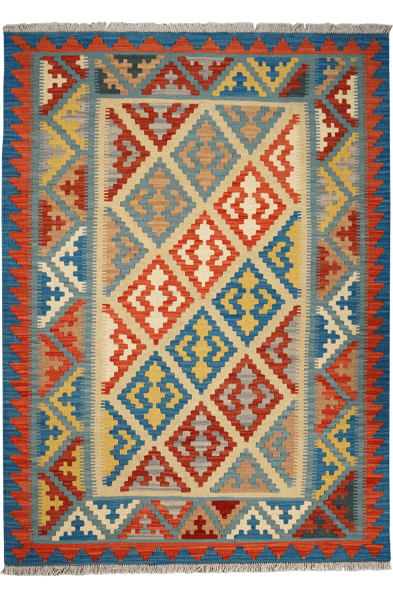 Kelim Gashgai — Handmade, 124x173 cm, Beige, 100% Virgin Wool | Main view