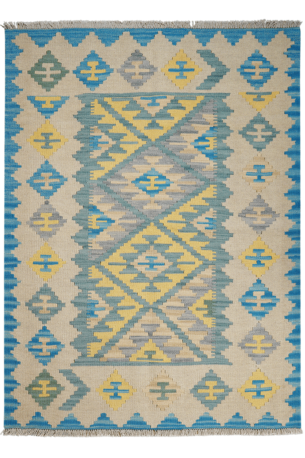 Kelim Gashgai — Handmade, 126x177 cm, Green, 100% Virgin Wool | Main view