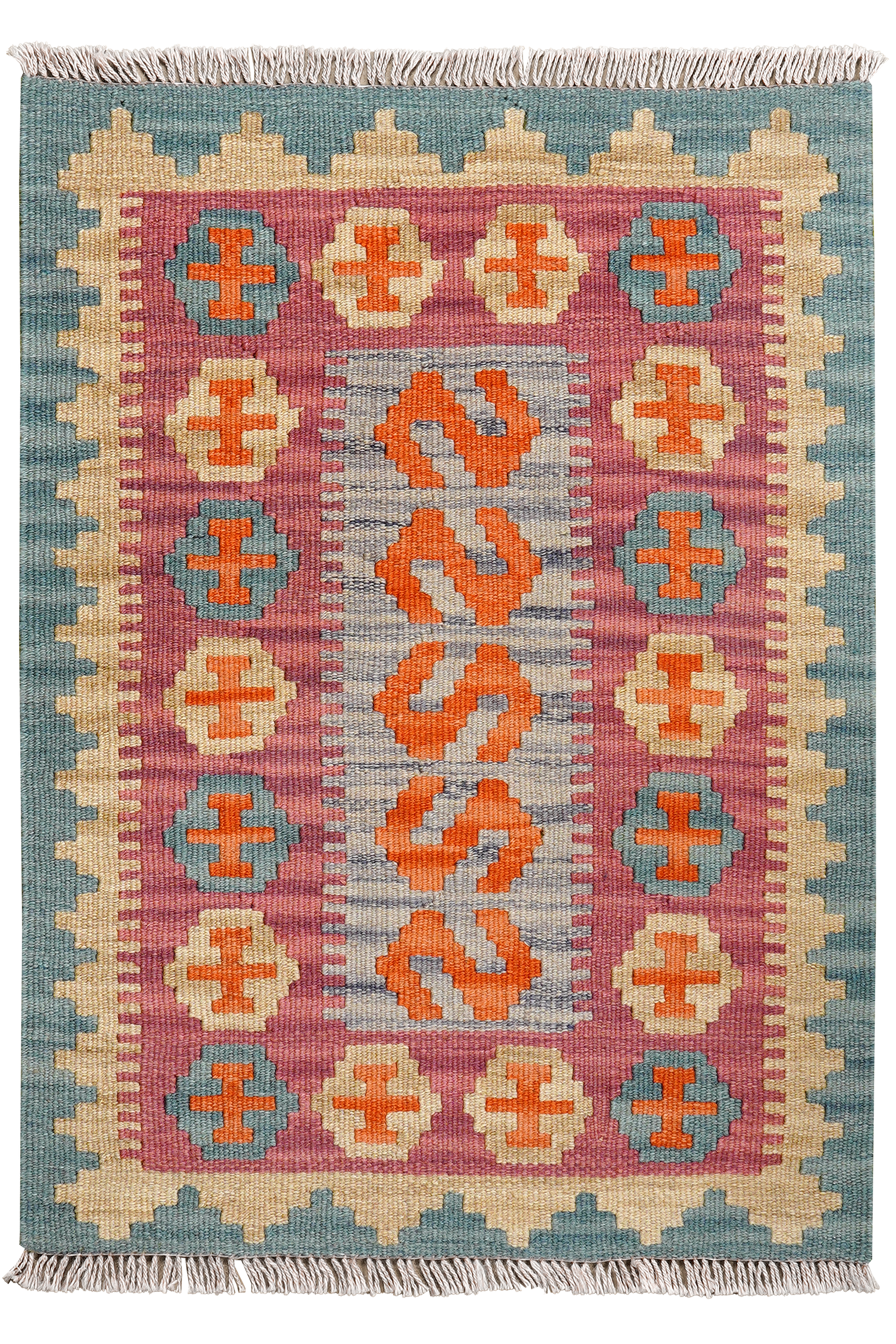 Kelim Gashgai — Handgefertigt, 90x65 cm, Beige, 100% Virgin Wool | Main view