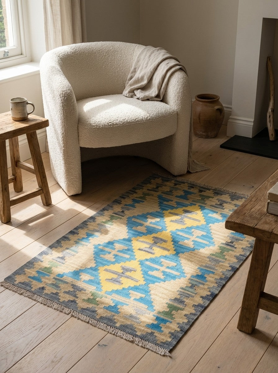 Kelim Gashgai — Handmade, 80x110 cm, Beige, 100% Virgin Wool | Detail view