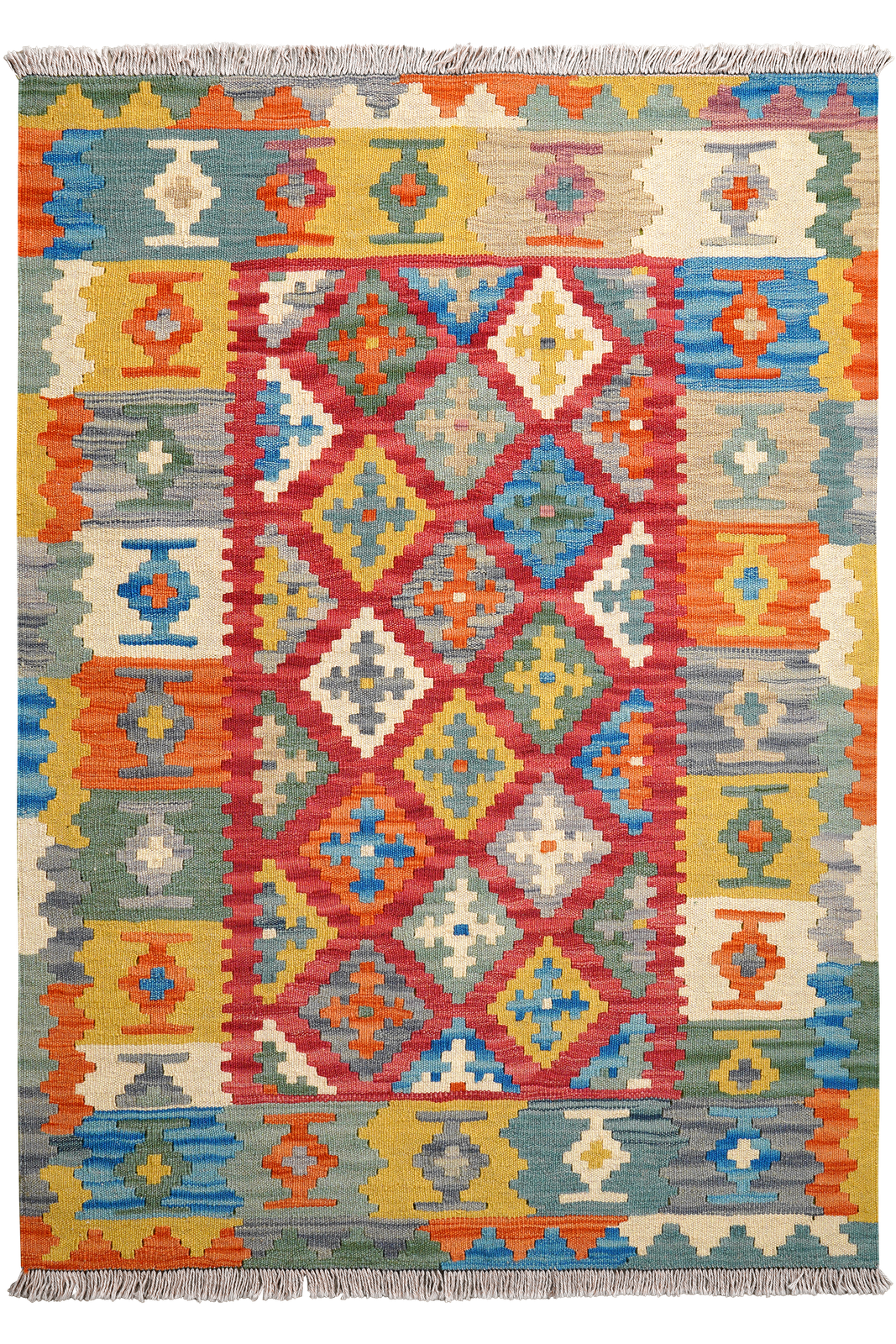 Kelim Gashgai — Handmade, 109x150 cm, Pink, 100% Virgin Wool | Main view