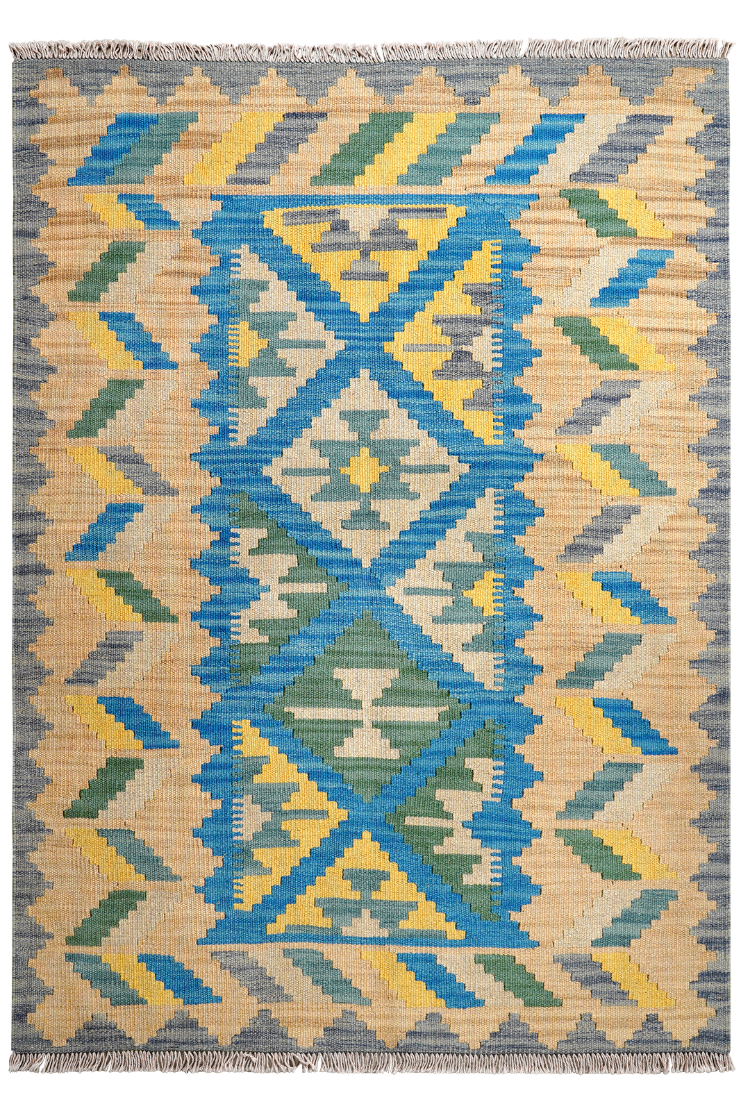 Kelim Gashgai — Handmade, 124x174 cm, Blue, 100% Virgin Wool | Main view