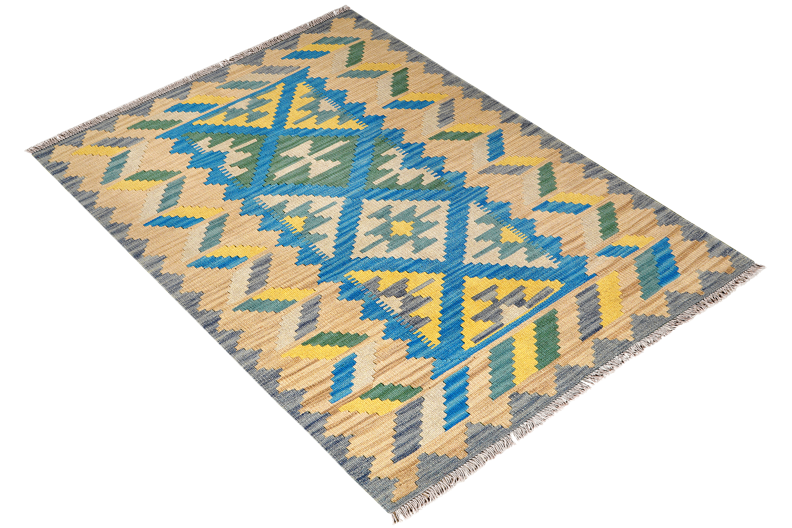 Kelim Gashgai — Handmade, 124x174 cm, Blue, 100% Virgin Wool | View 4