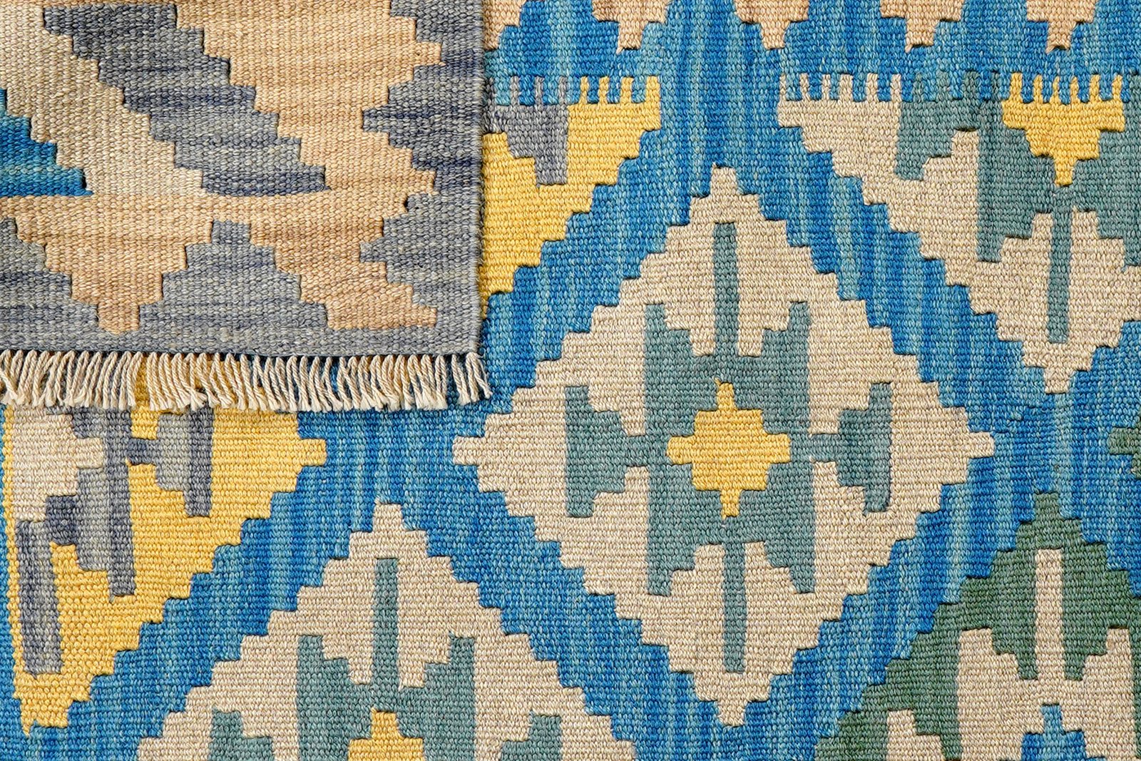 Kelim Gashgai — Handmade, 124x174 cm, Blue, 100% Virgin Wool | View 6