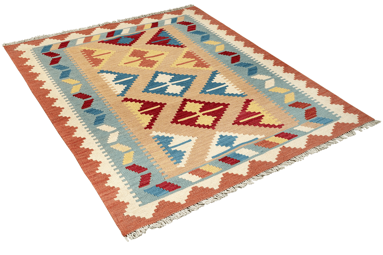 Kelim Gashgai — Handmade, 104x147 cm, Beige, 100% Virgin Wool | View 4