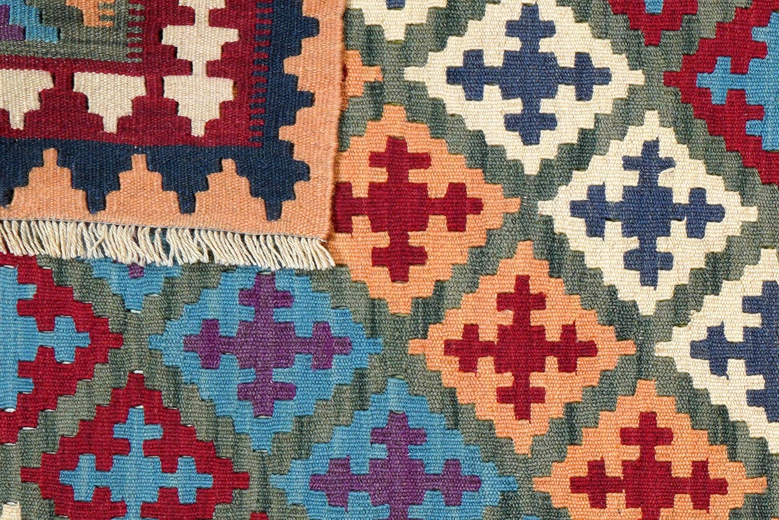 Kelim Gashgai — Handmade, 104x150 cm, Green, 100% Virgin Wool | View 6