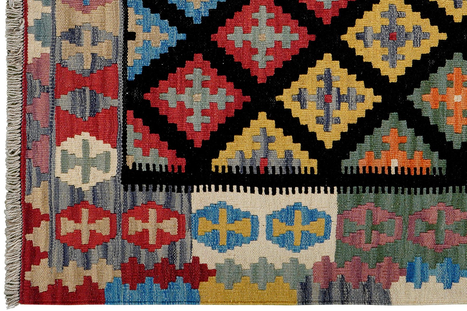 Kelim Gashgai — Handmade, 105x148 cm, Black, 100% Virgin Wool | View 3