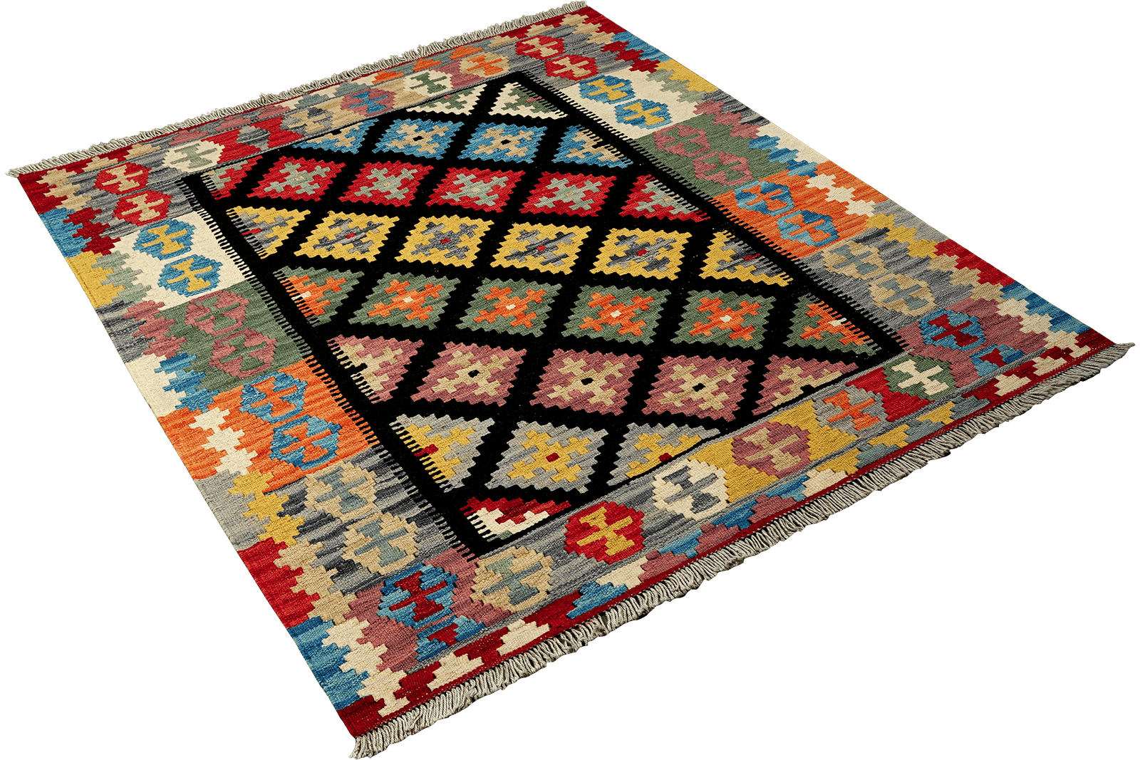 Kelim Gashgai — Handmade, 105x148 cm, Black, 100% Virgin Wool | View 4