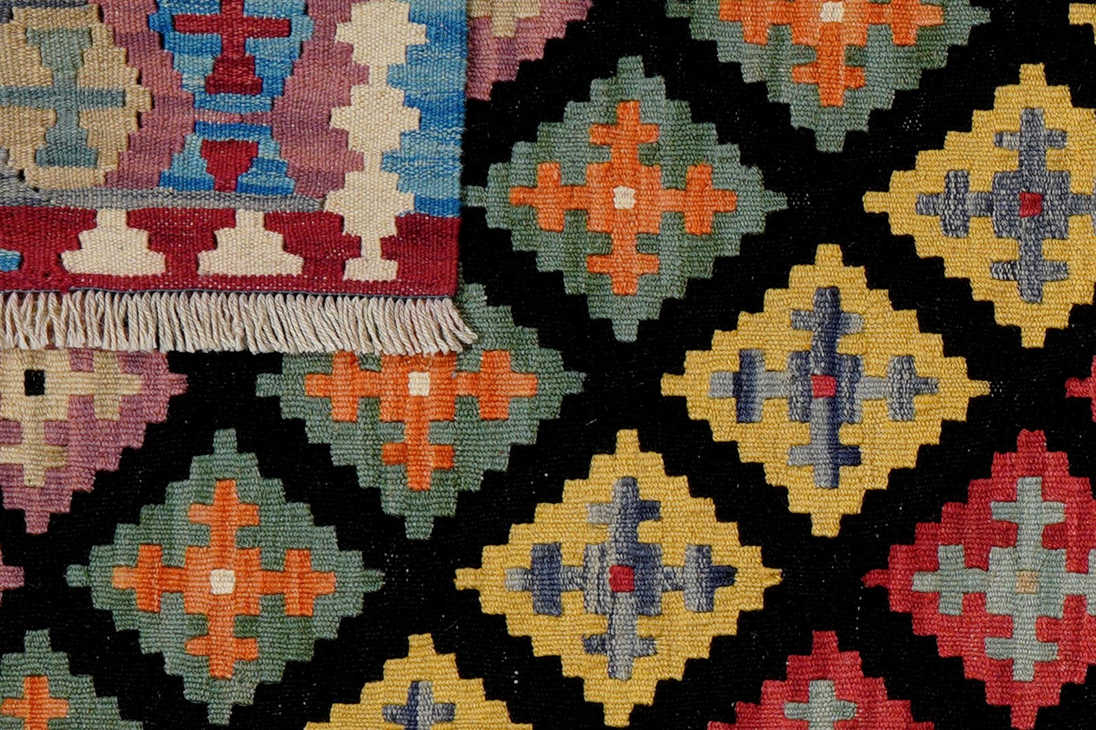 Kelim Gashgai — Handmade, 105x148 cm, Black, 100% Virgin Wool | View 6