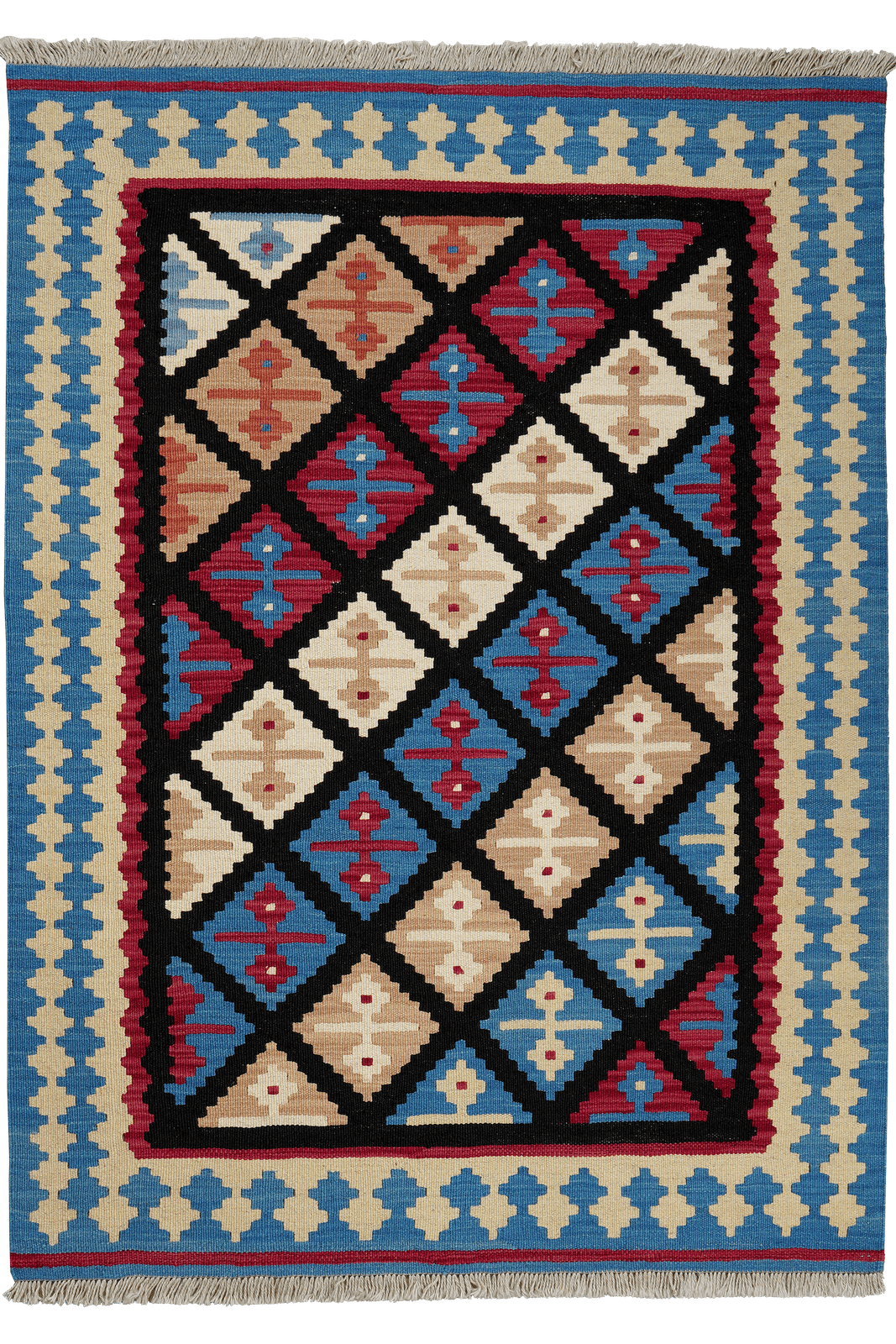 Kelim Gashgai — Handmade, 105x148 cm, Black, 100% Virgin Wool | Main view