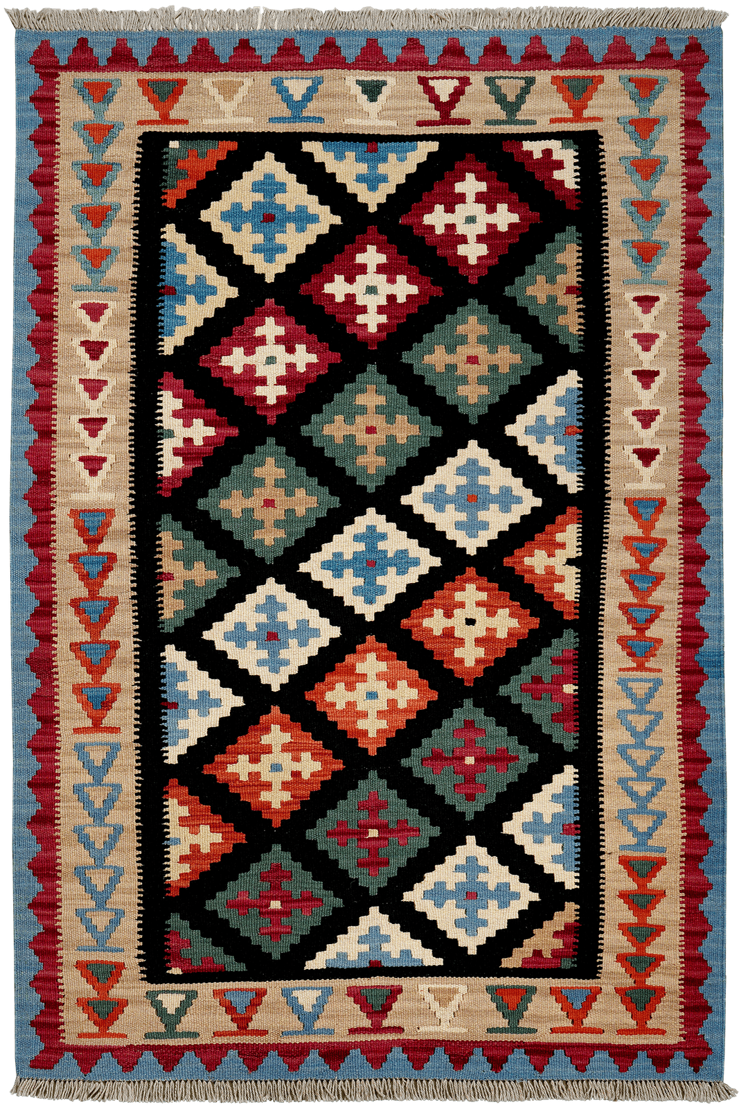 Kelim Gashgai — Handmade, 102x158 cm, Black, 100% Virgin Wool | Main view